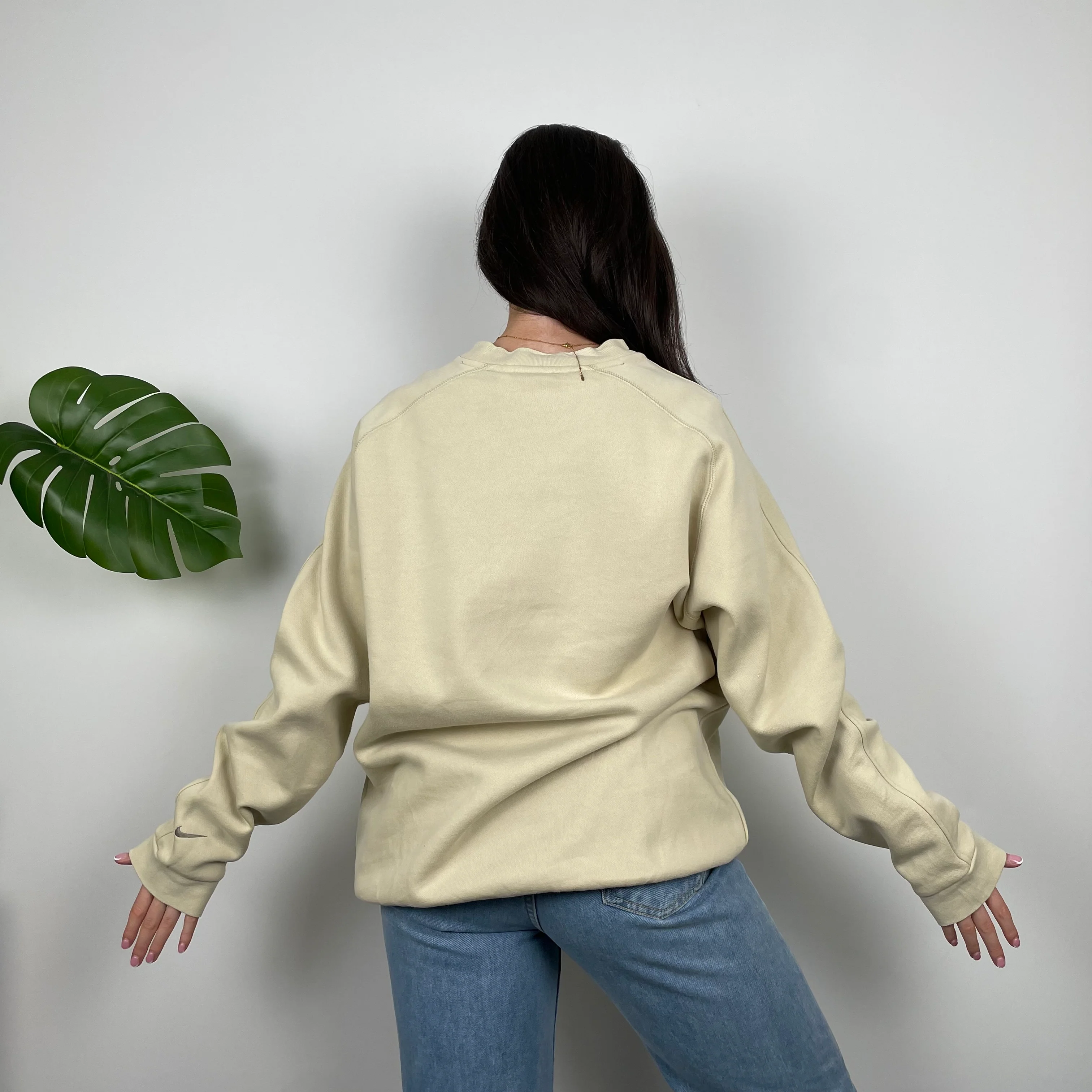 Nike RARE Cream Embroidered Spell Out Sweatshirt (L) - Image 7