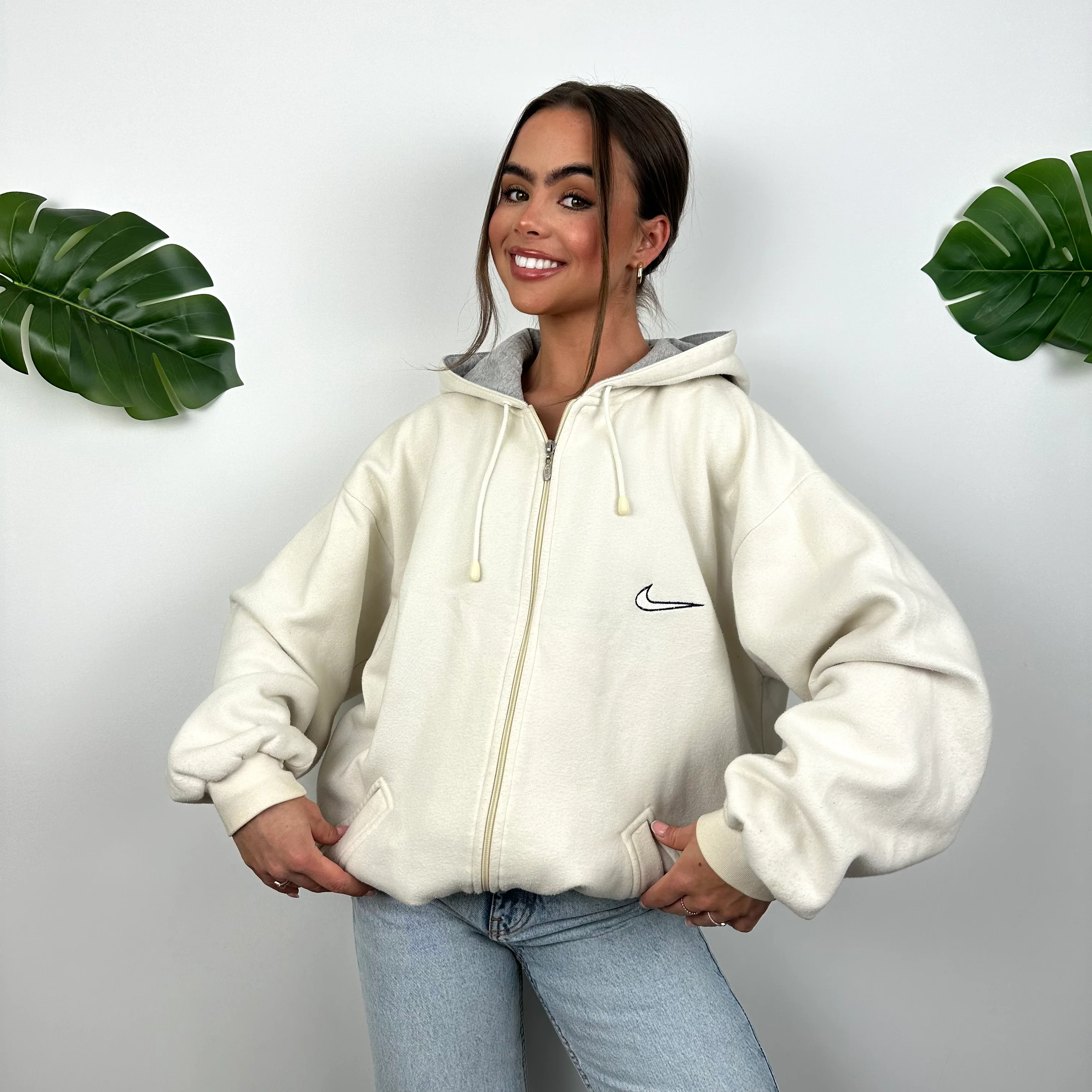 Nike RARE Cream Embroidered Spell Out Zip Up Hoodie Jacket (XL) - Image 5
