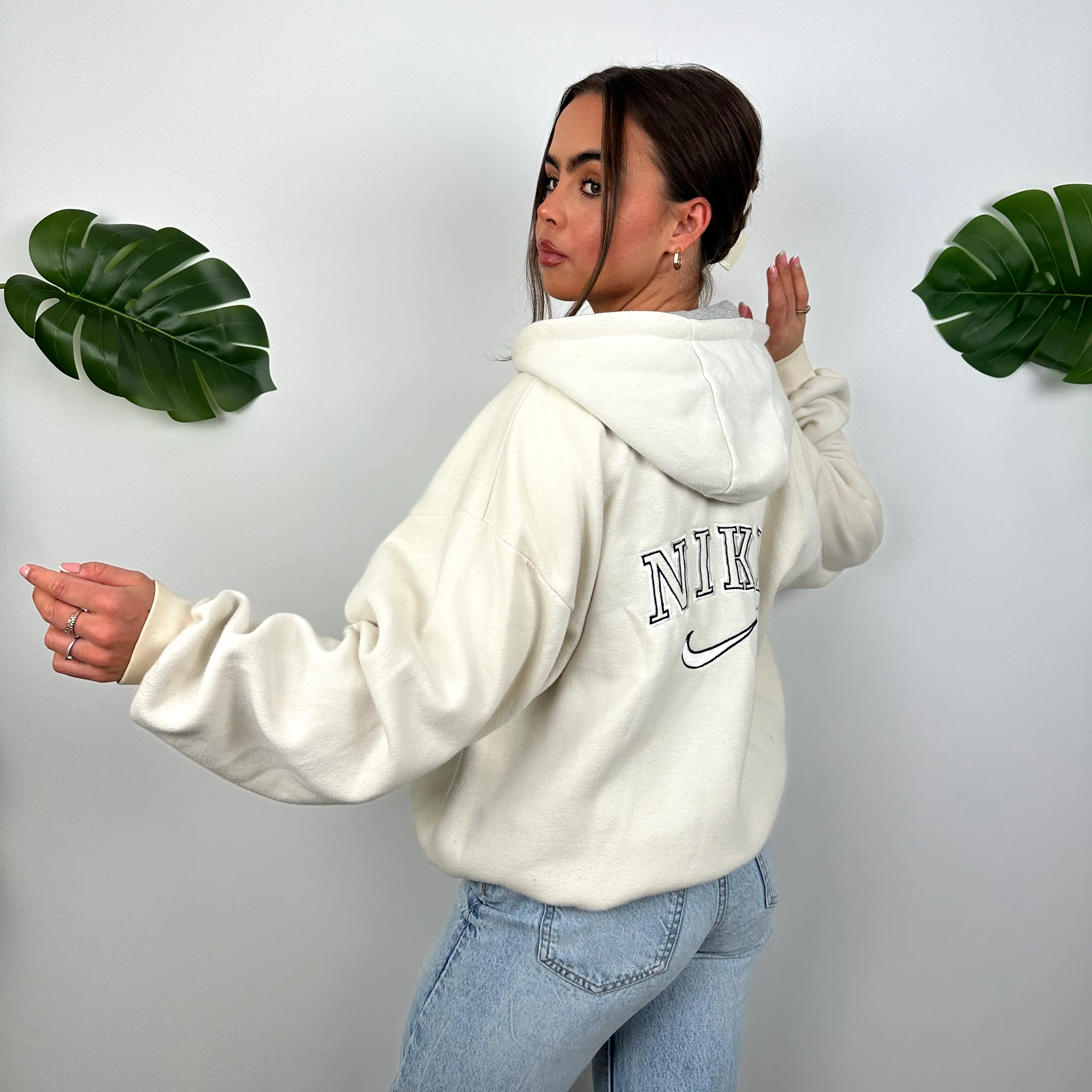 Nike RARE Cream Embroidered Spell Out Zip Up Hoodie Jacket (XL) - Image 6
