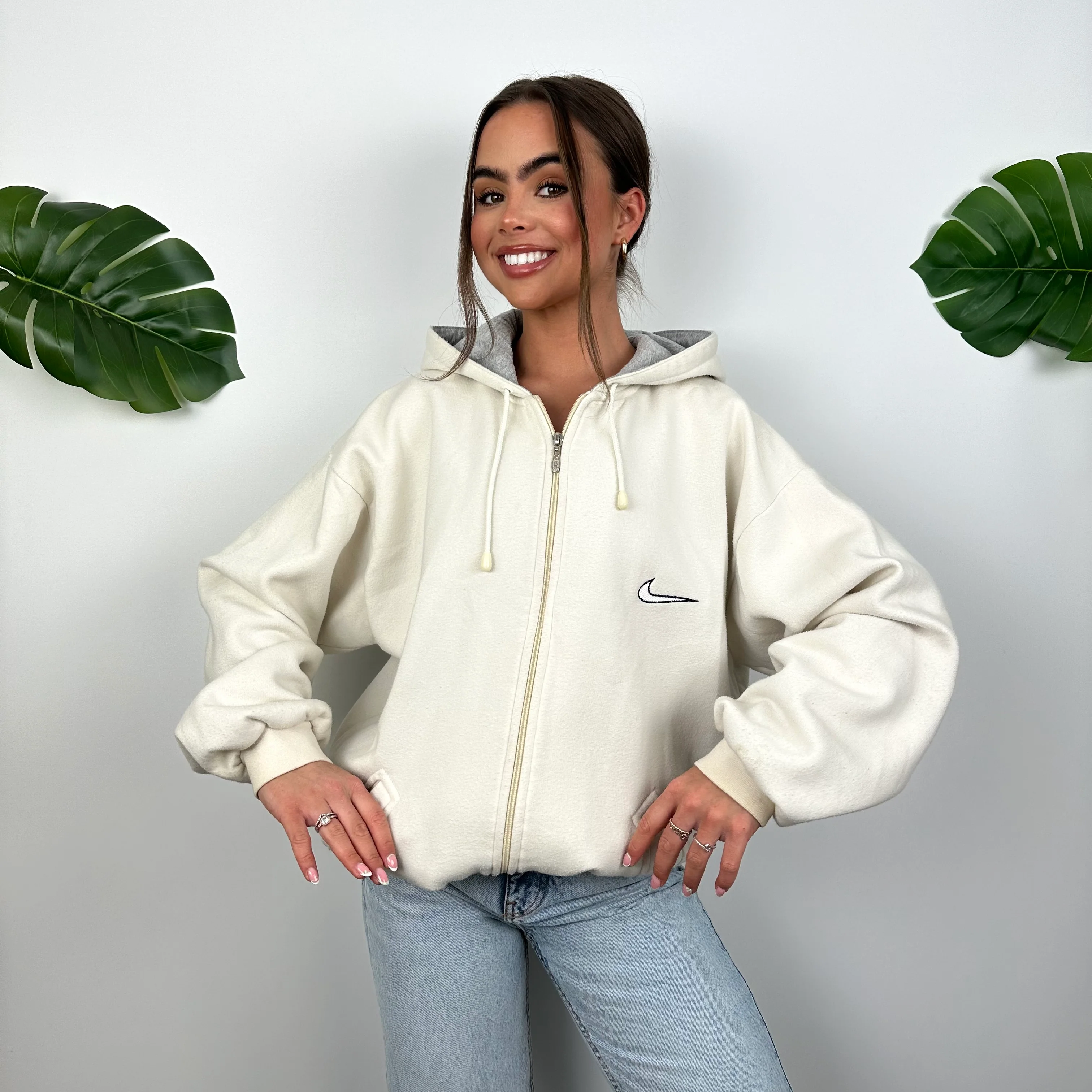 Nike RARE Cream Embroidered Spell Out Zip Up Hoodie Jacket (XL) - Image 7