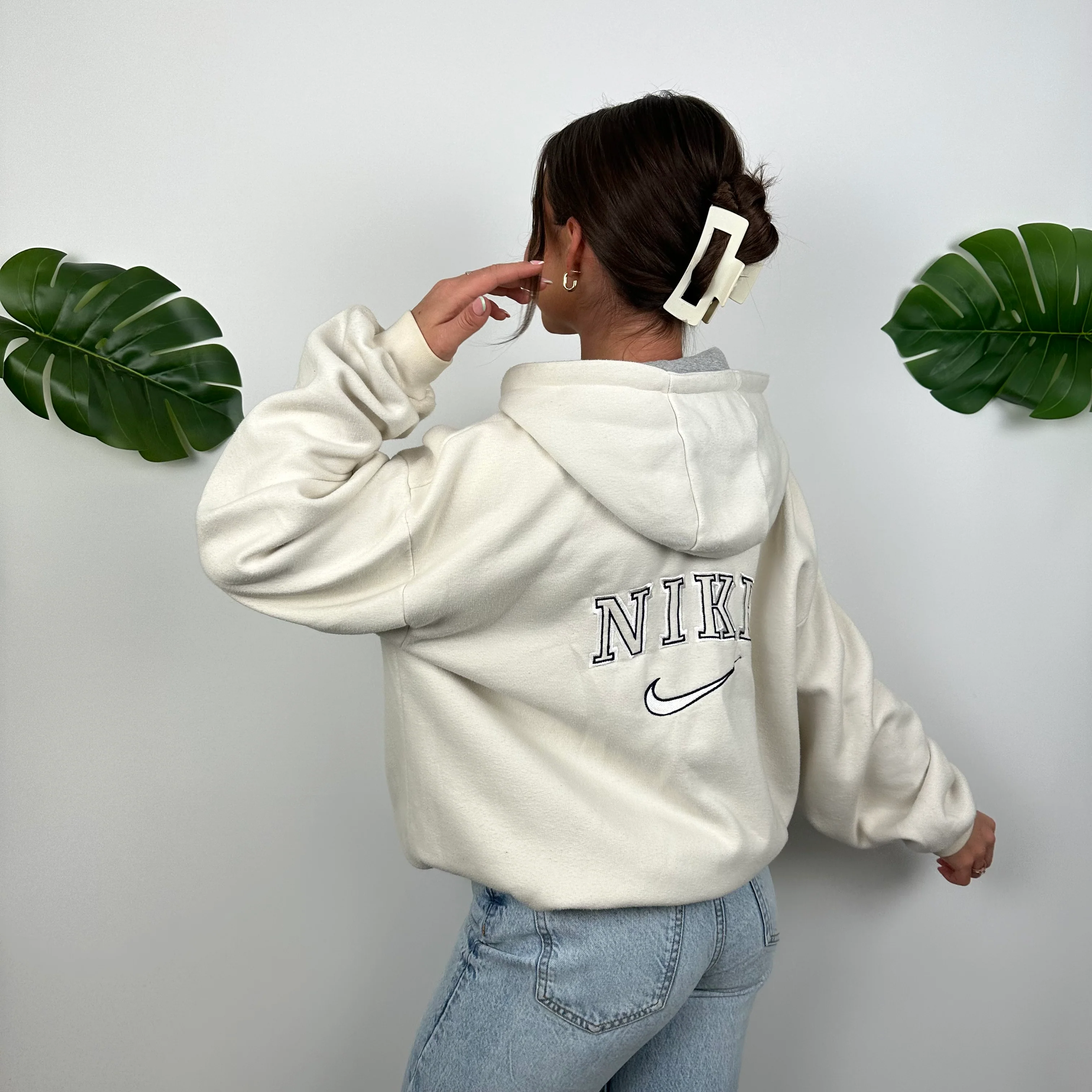Nike RARE Cream Embroidered Spell Out Zip Up Hoodie Jacket (XL) - Image 8