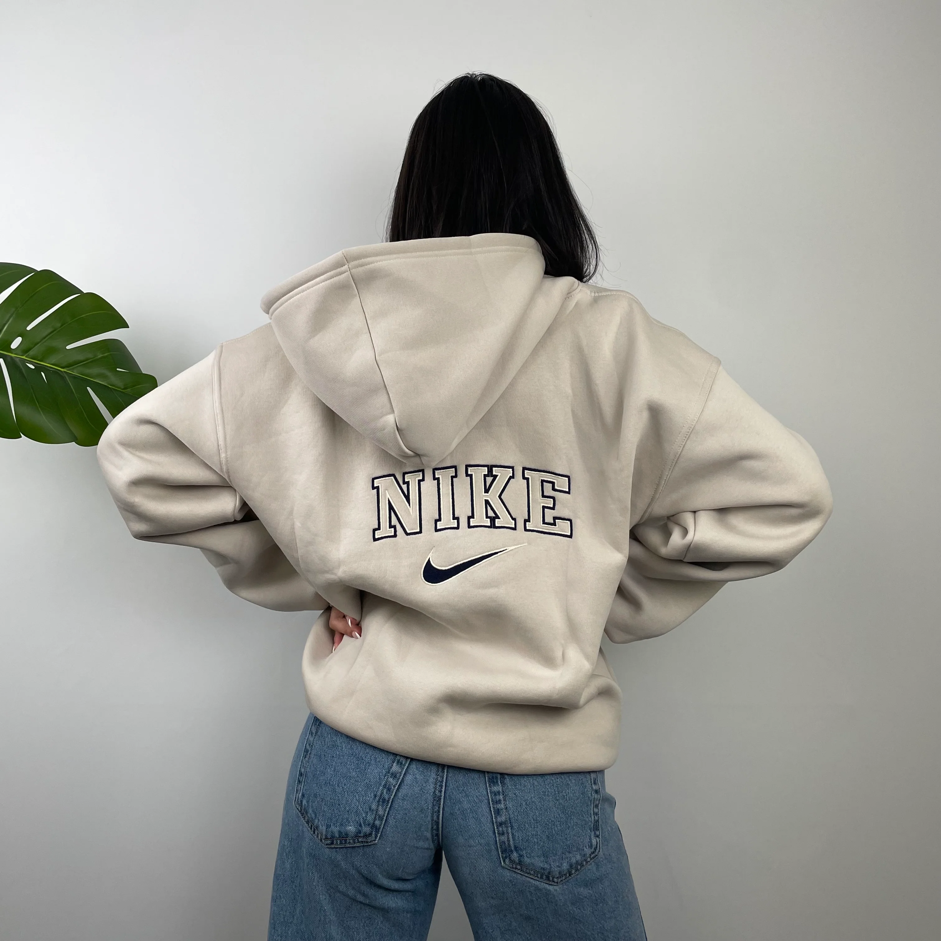 Nike RARE Cream Embroidered Spell Out Zip Up Hoodie Jacket (L)