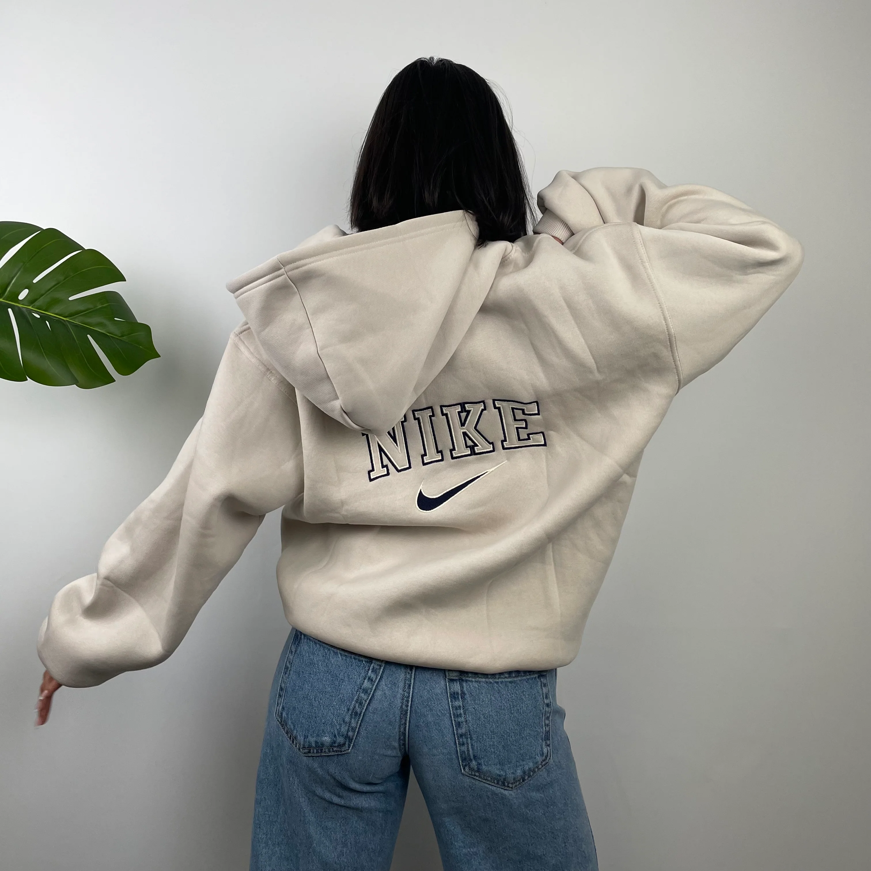 Nike RARE Cream Embroidered Spell Out Zip Up Hoodie Jacket (L) - Image 6