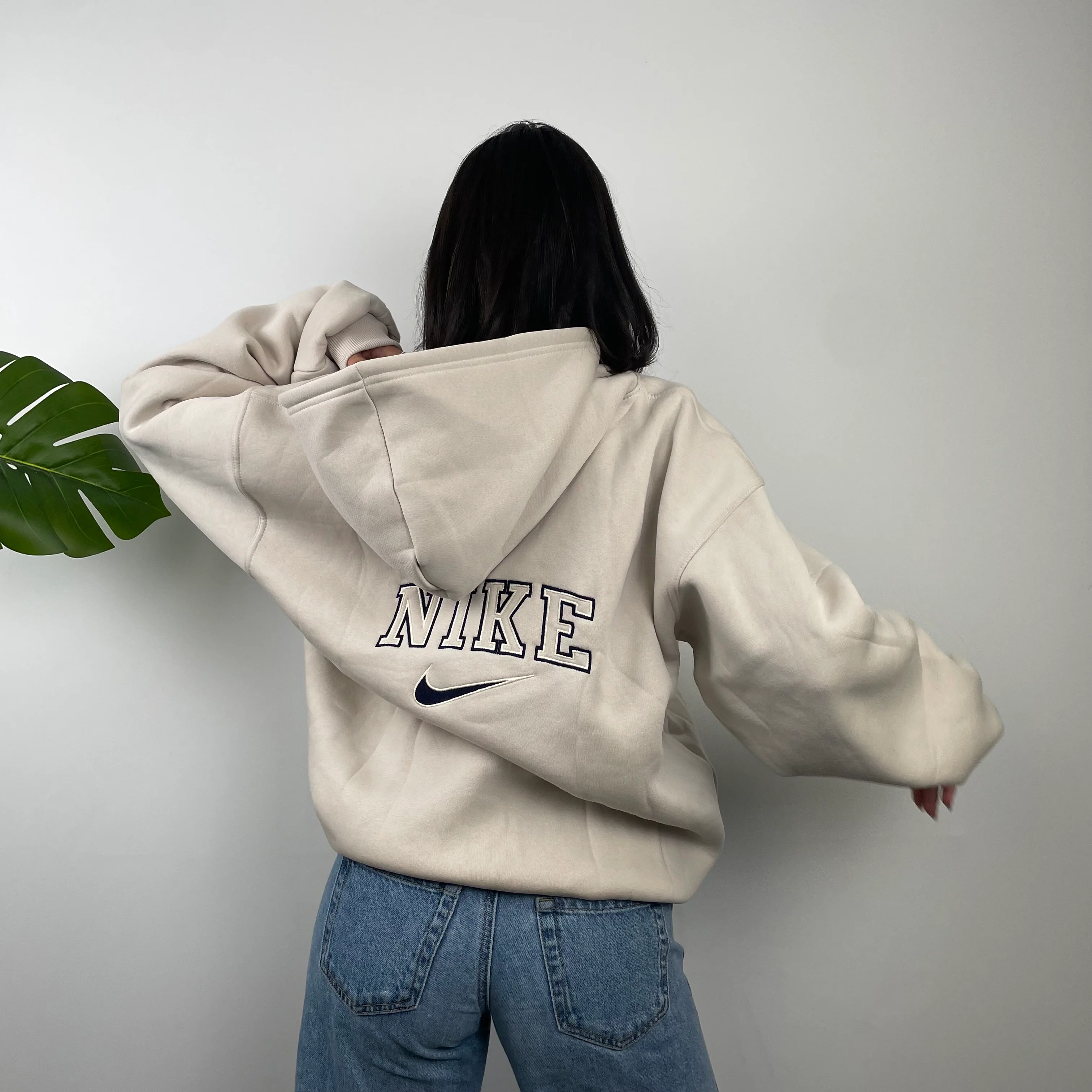 Nike RARE Cream Embroidered Spell Out Zip Up Hoodie Jacket (L) - Image 8