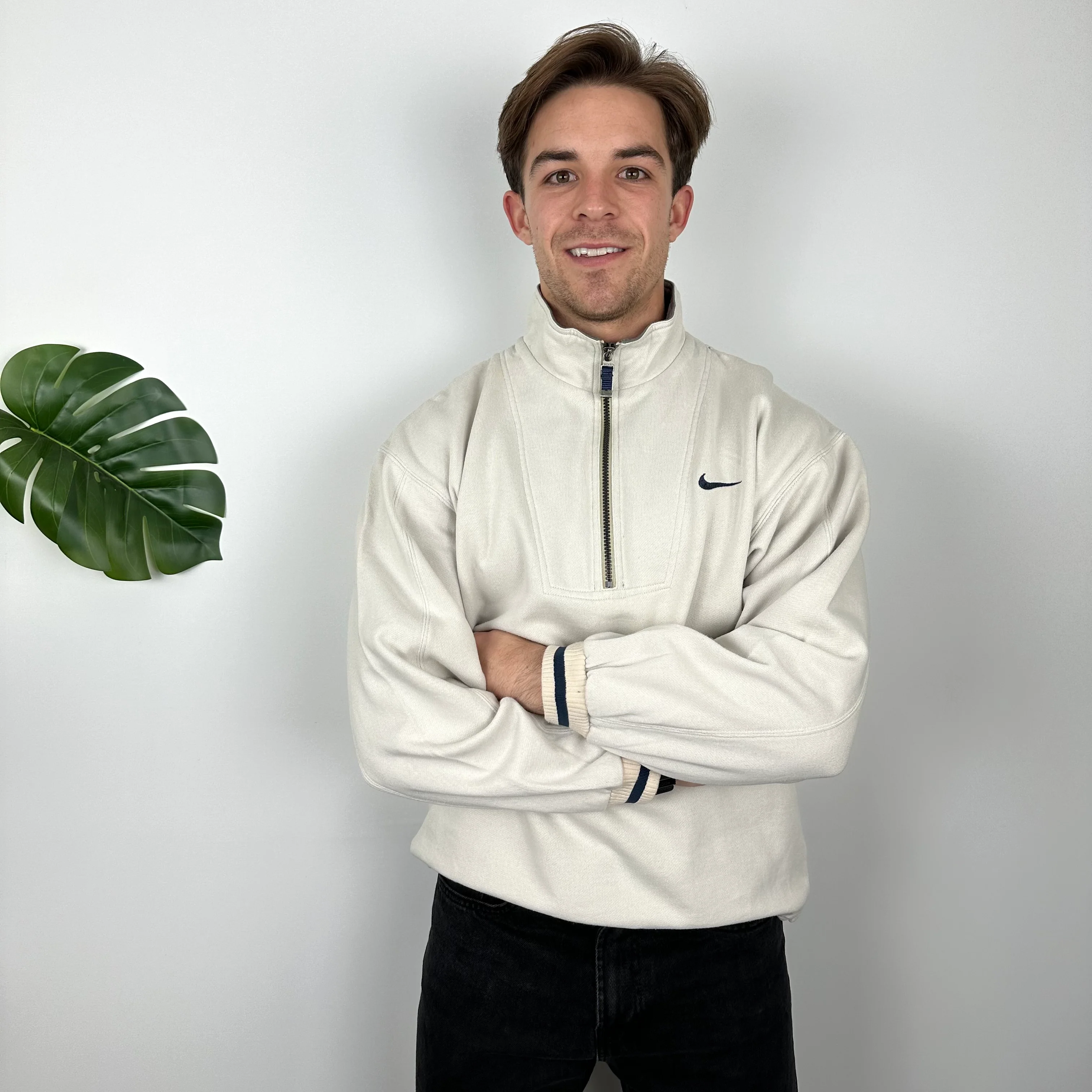 Nike RARE Cream Embroidered Spell Quarter Zip Sweatshirt (M) - Image 2