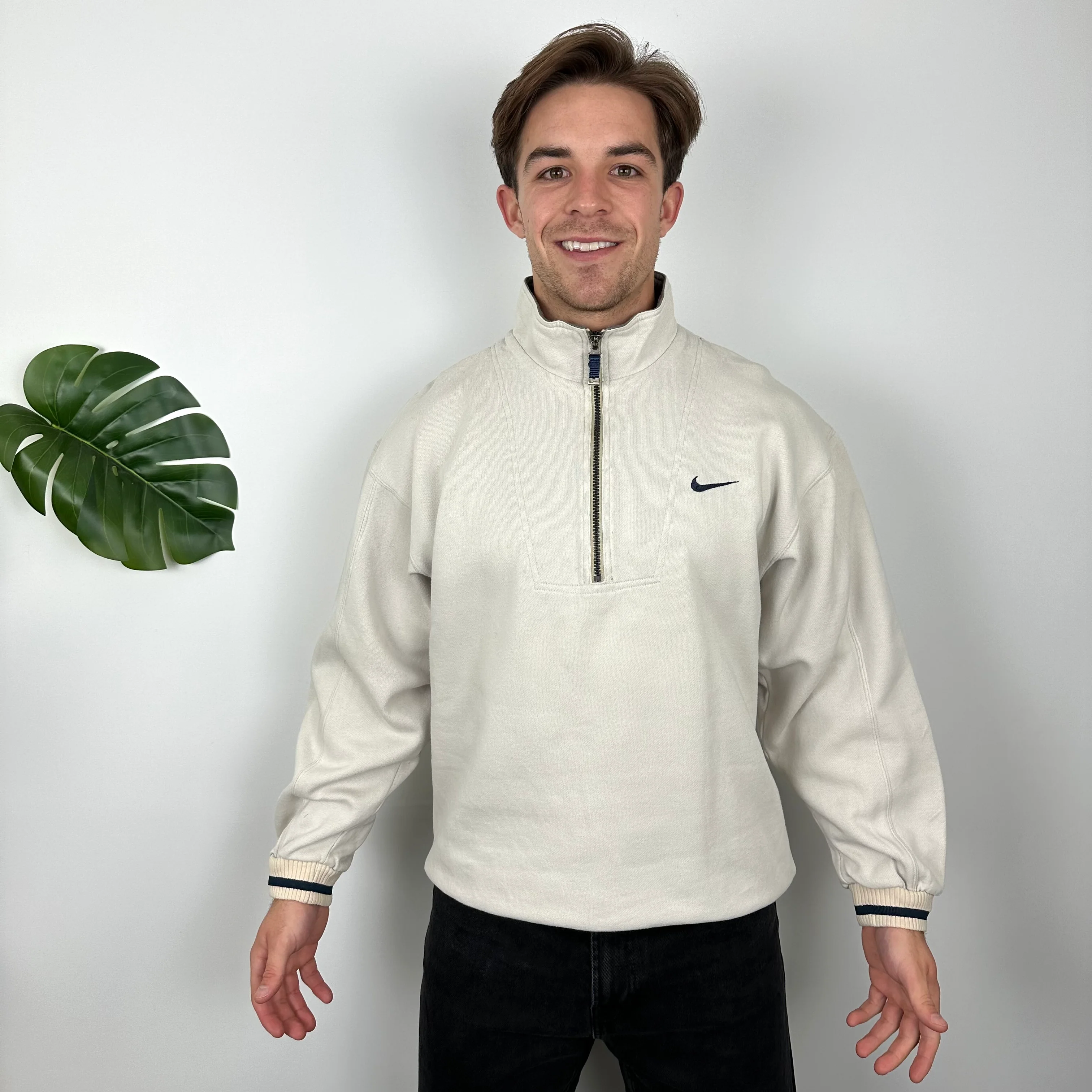 Nike RARE Cream Embroidered Spell Quarter Zip Sweatshirt (M) - Image 3