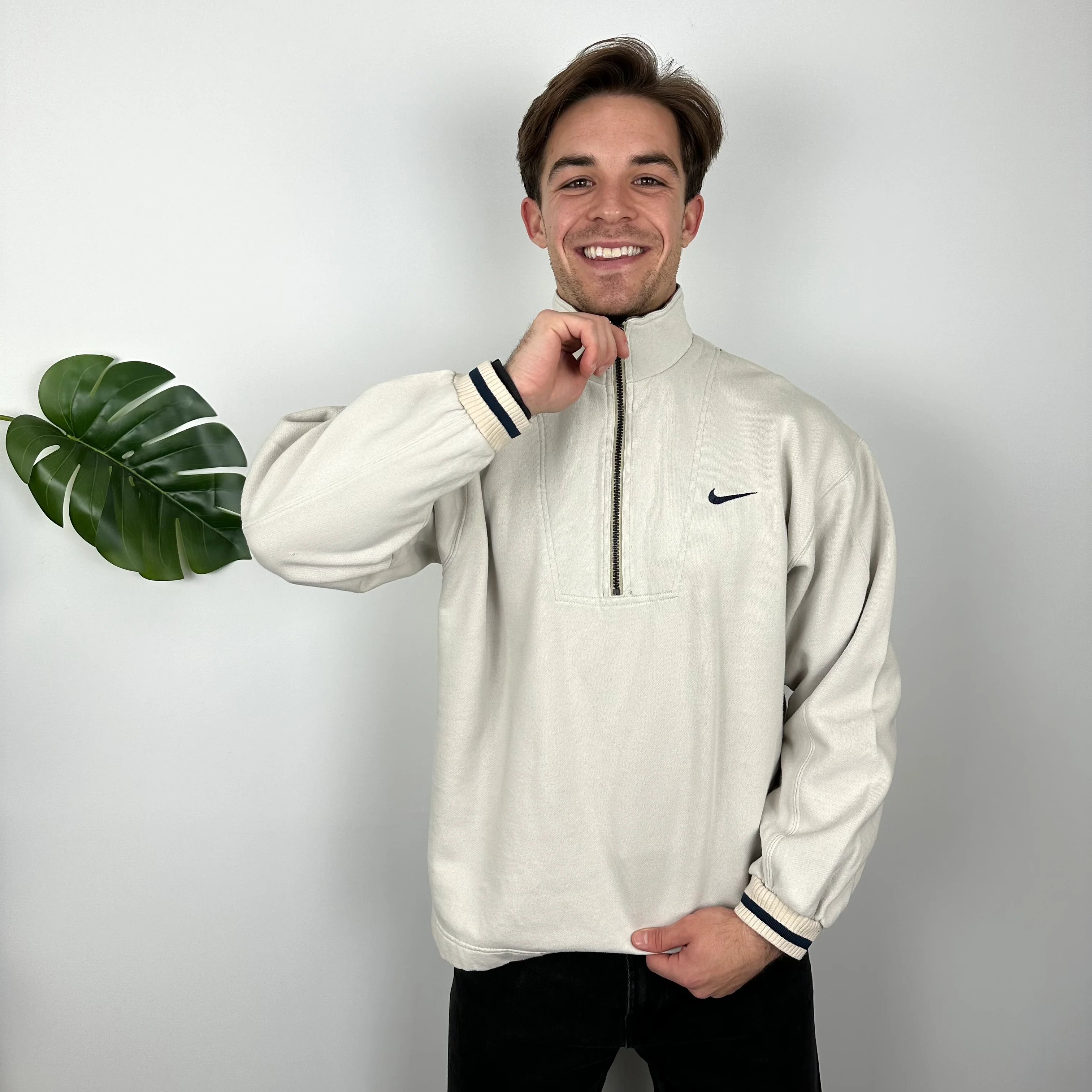 Nike RARE Cream Embroidered Spell Quarter Zip Sweatshirt (M) - Image 4