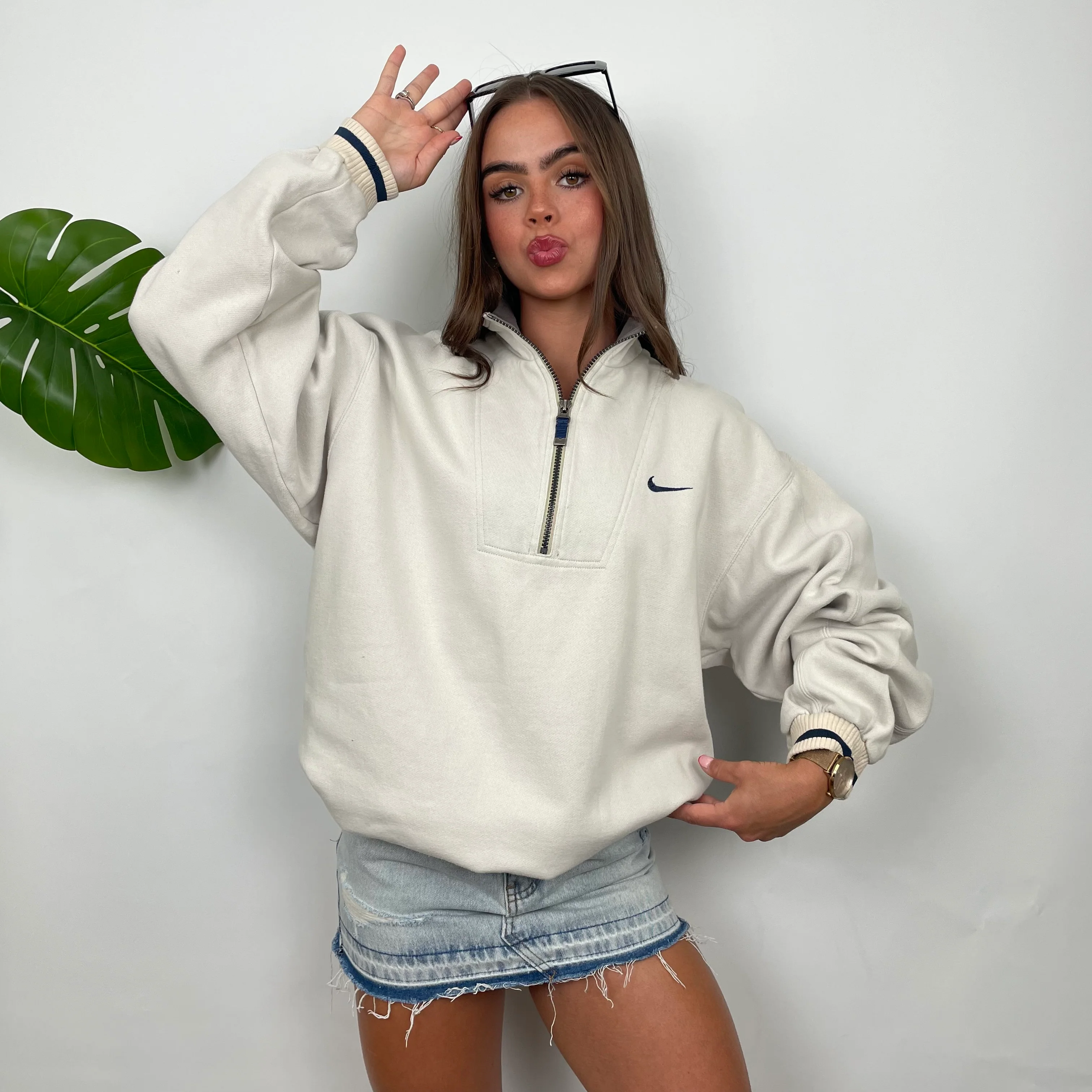 Nike RARE Cream Embroidered Spell Quarter Zip Sweatshirt (M) - Image 5