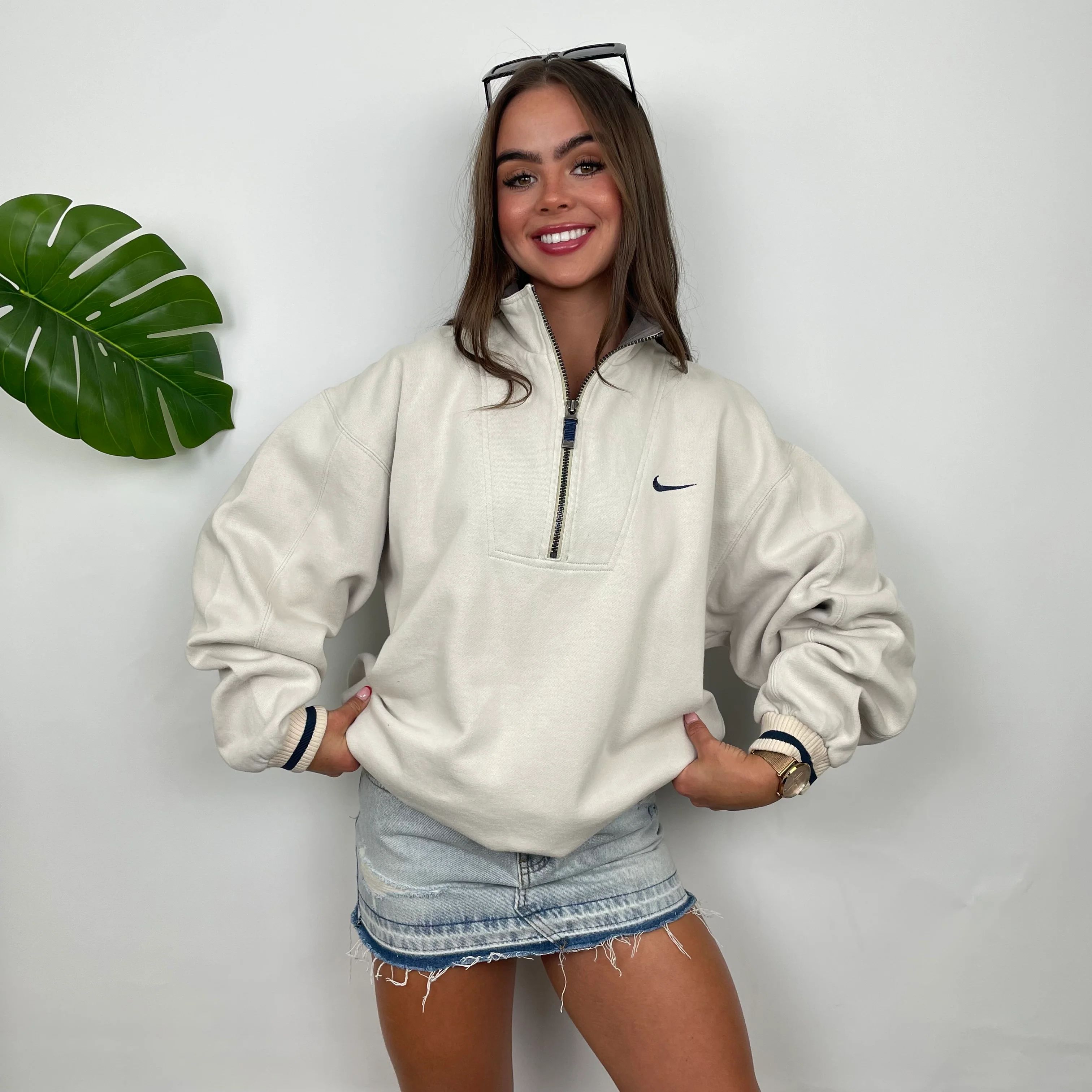 Nike RARE Cream Embroidered Spell Quarter Zip Sweatshirt (M) - Image 7