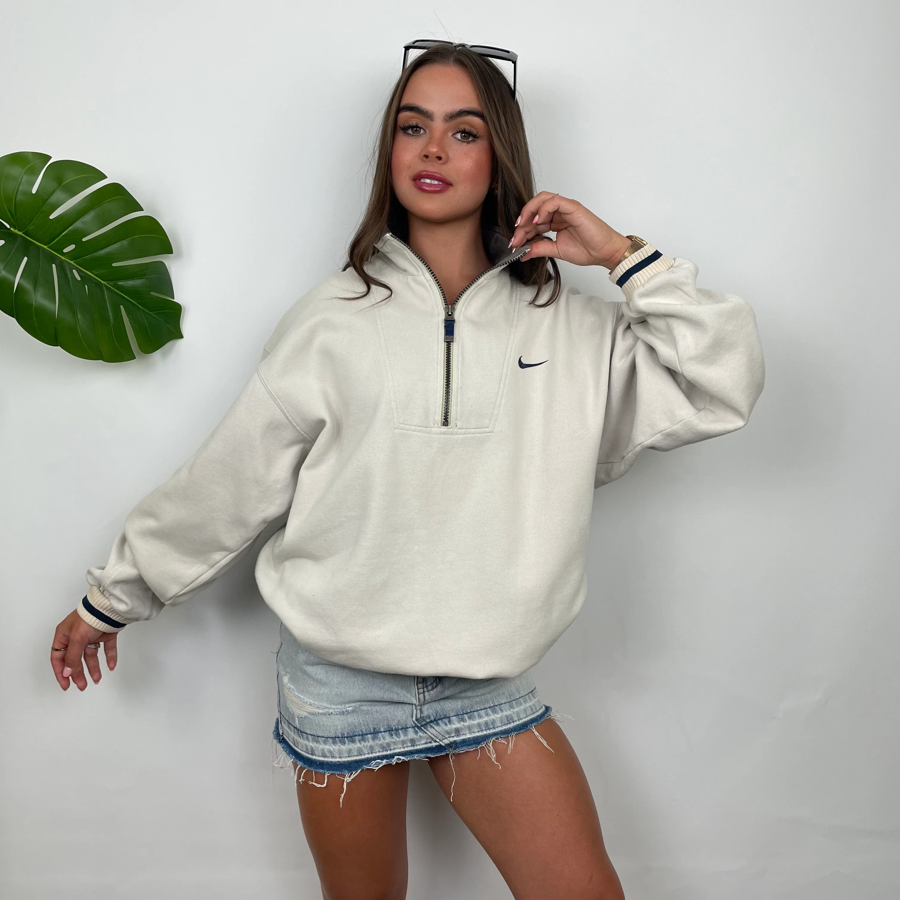 Nike RARE Cream Embroidered Spell Quarter Zip Sweatshirt (M) - Image 9