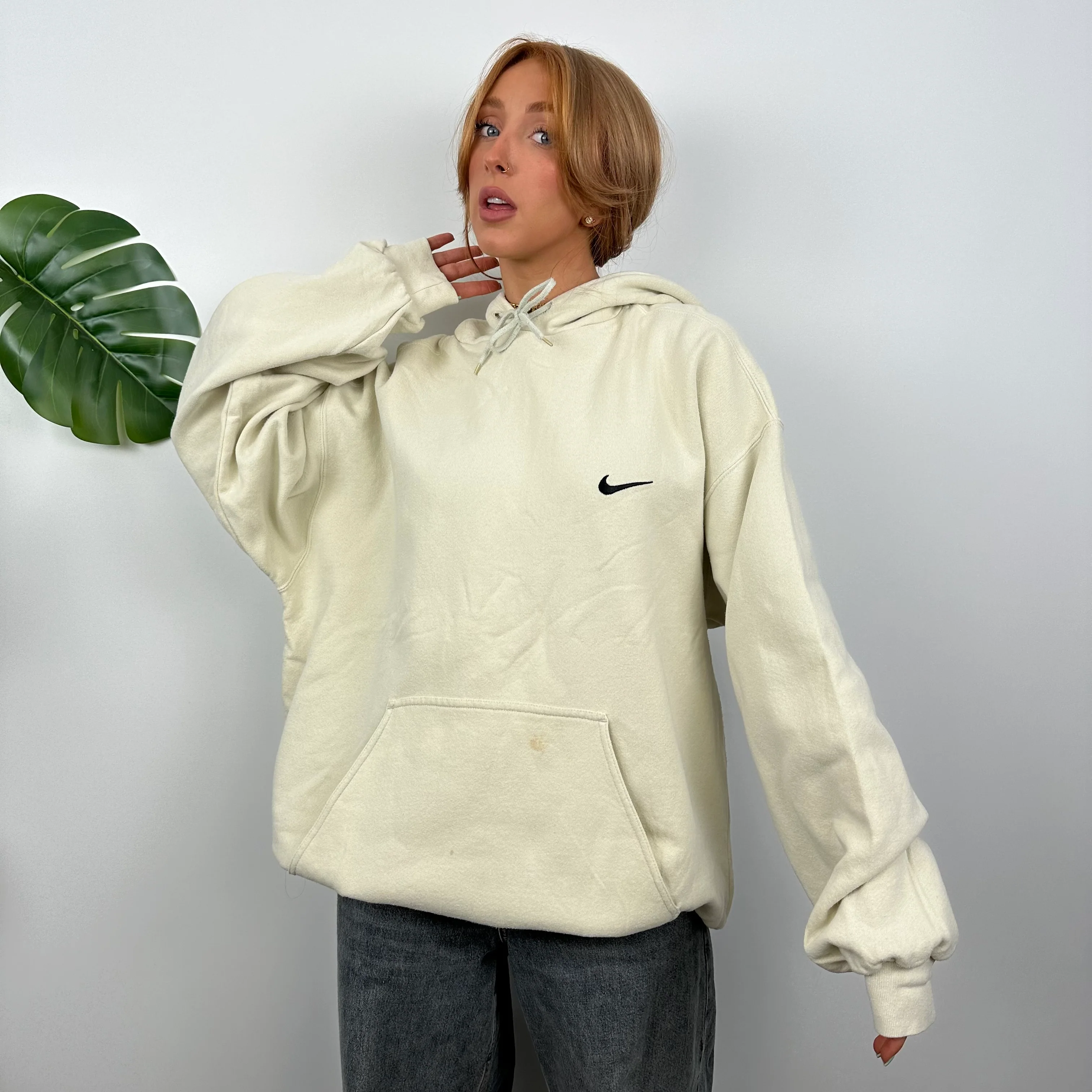 Nike RARE Cream Embroidered Swoosh Hoodie (XL) - Image 3