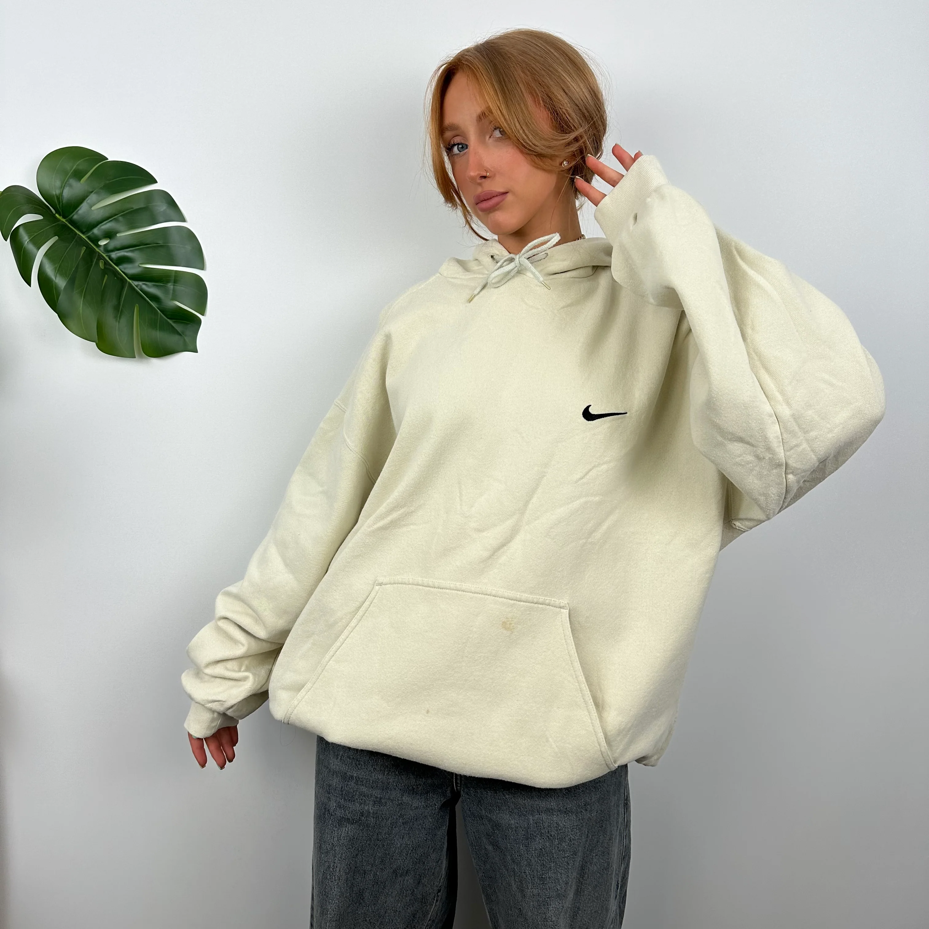 Nike RARE Cream Embroidered Swoosh Hoodie (XL) - Image 5