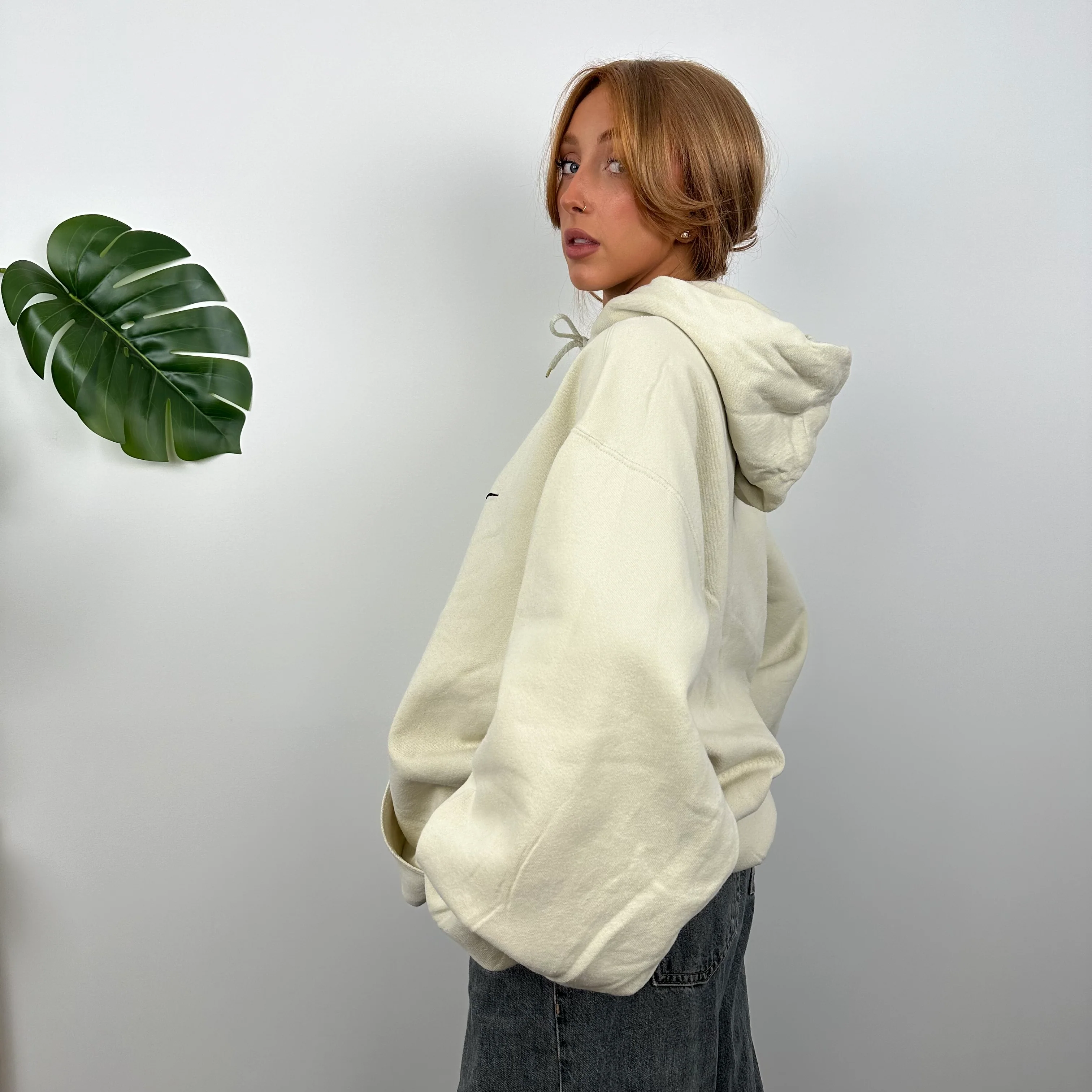 Nike RARE Cream Embroidered Swoosh Hoodie (XL) - Image 7
