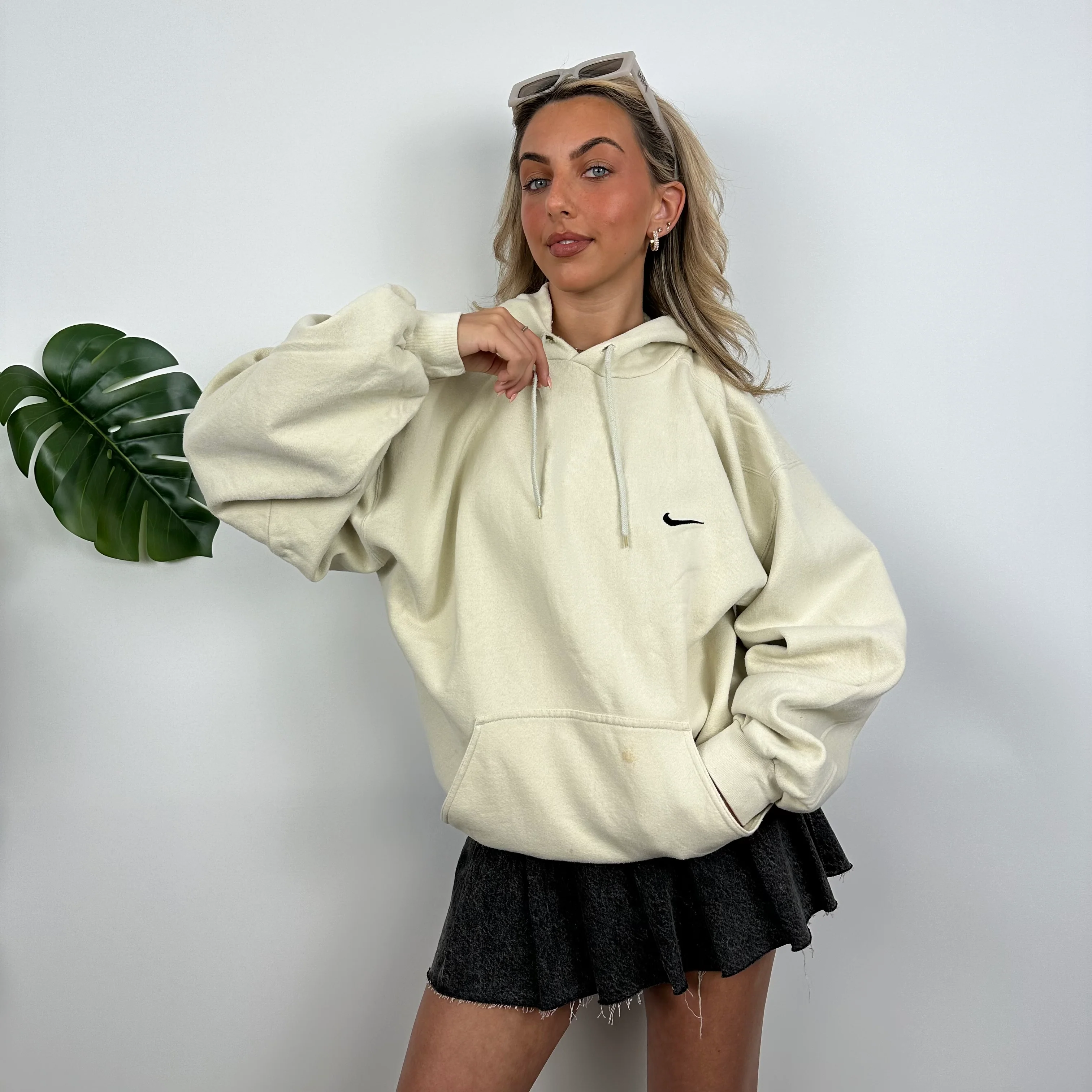 Nike RARE Cream Embroidered Swoosh Hoodie (XL) - Image 2