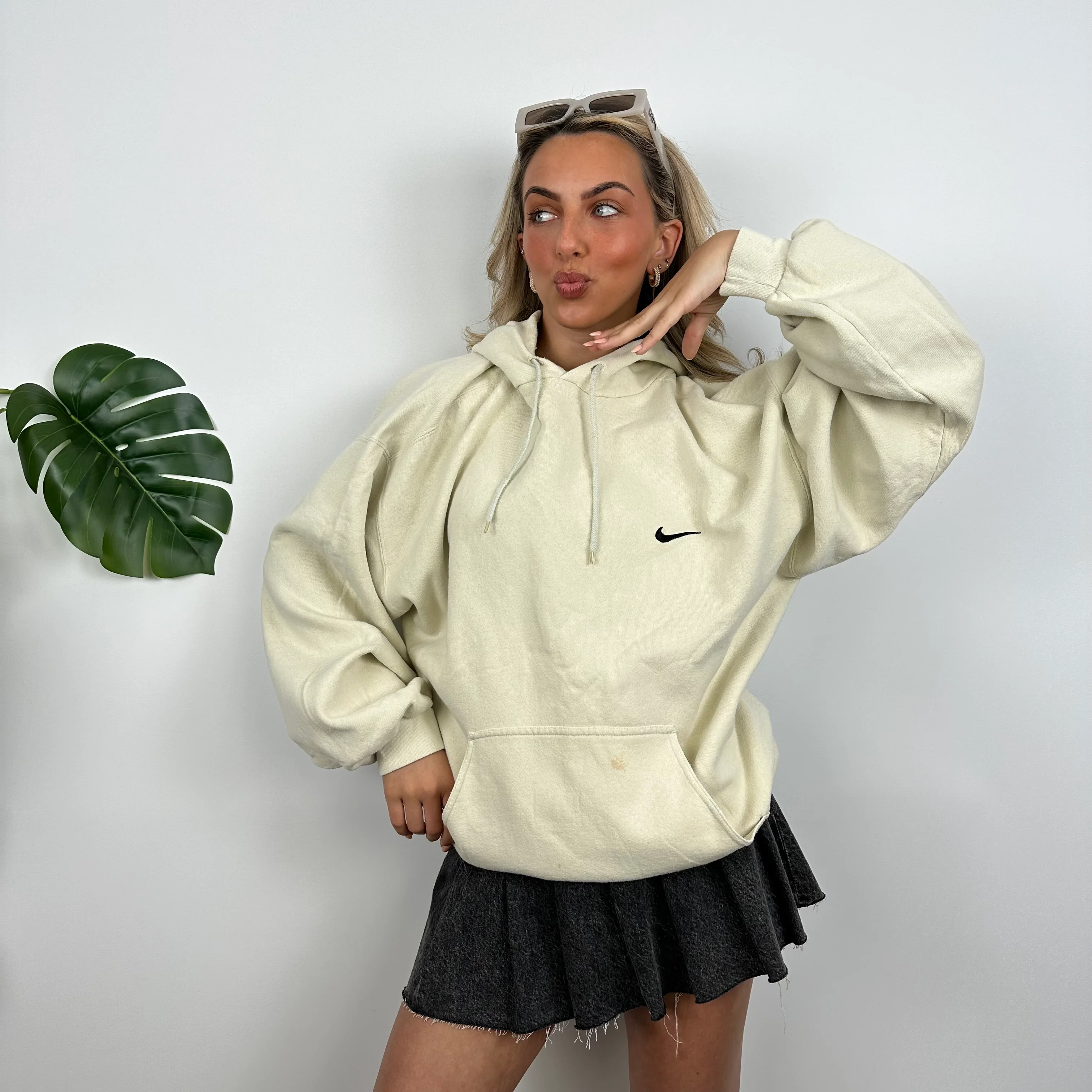 Nike RARE Cream Embroidered Swoosh Hoodie (XL) - Image 5