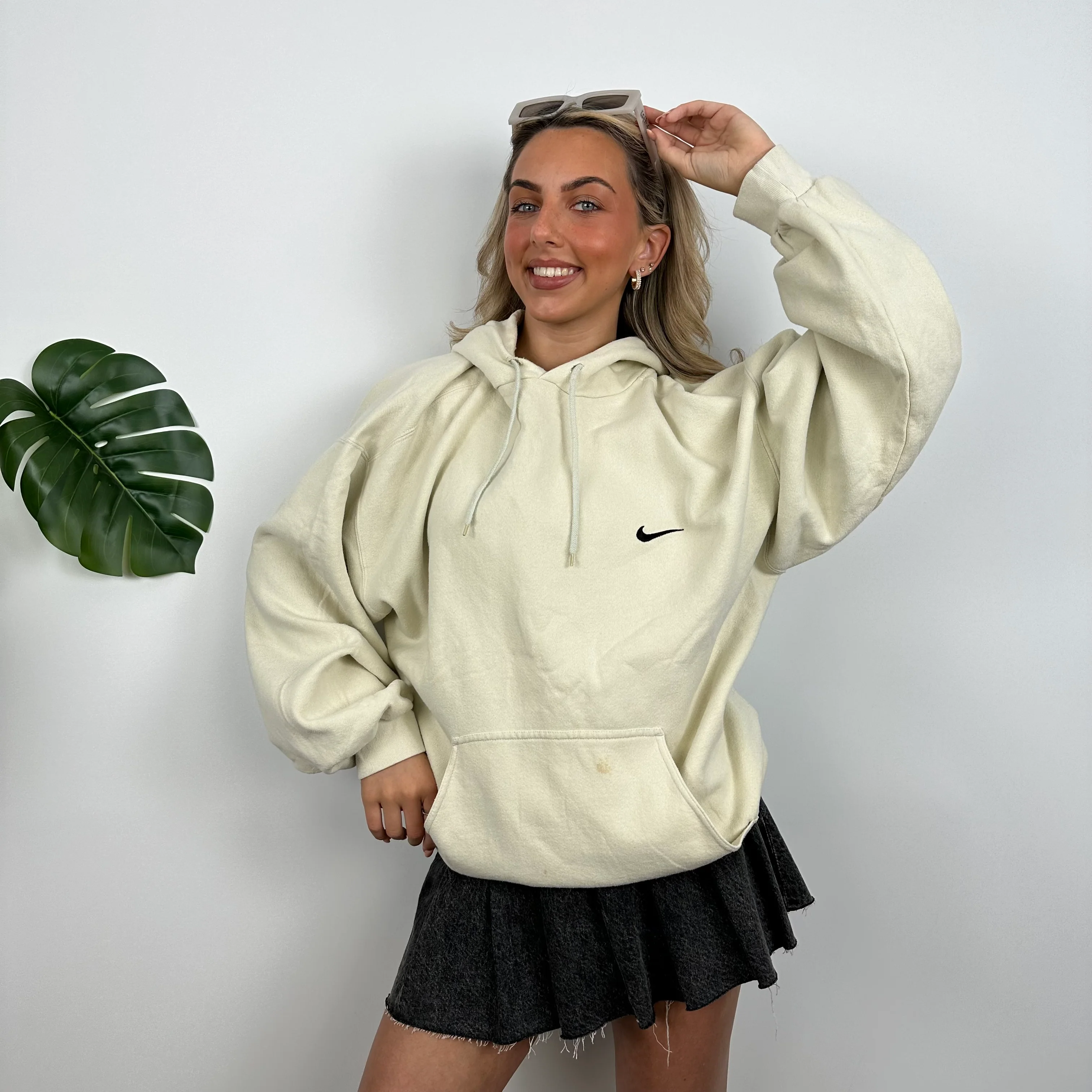 Nike RARE Cream Embroidered Swoosh Hoodie (XL) - Image 6