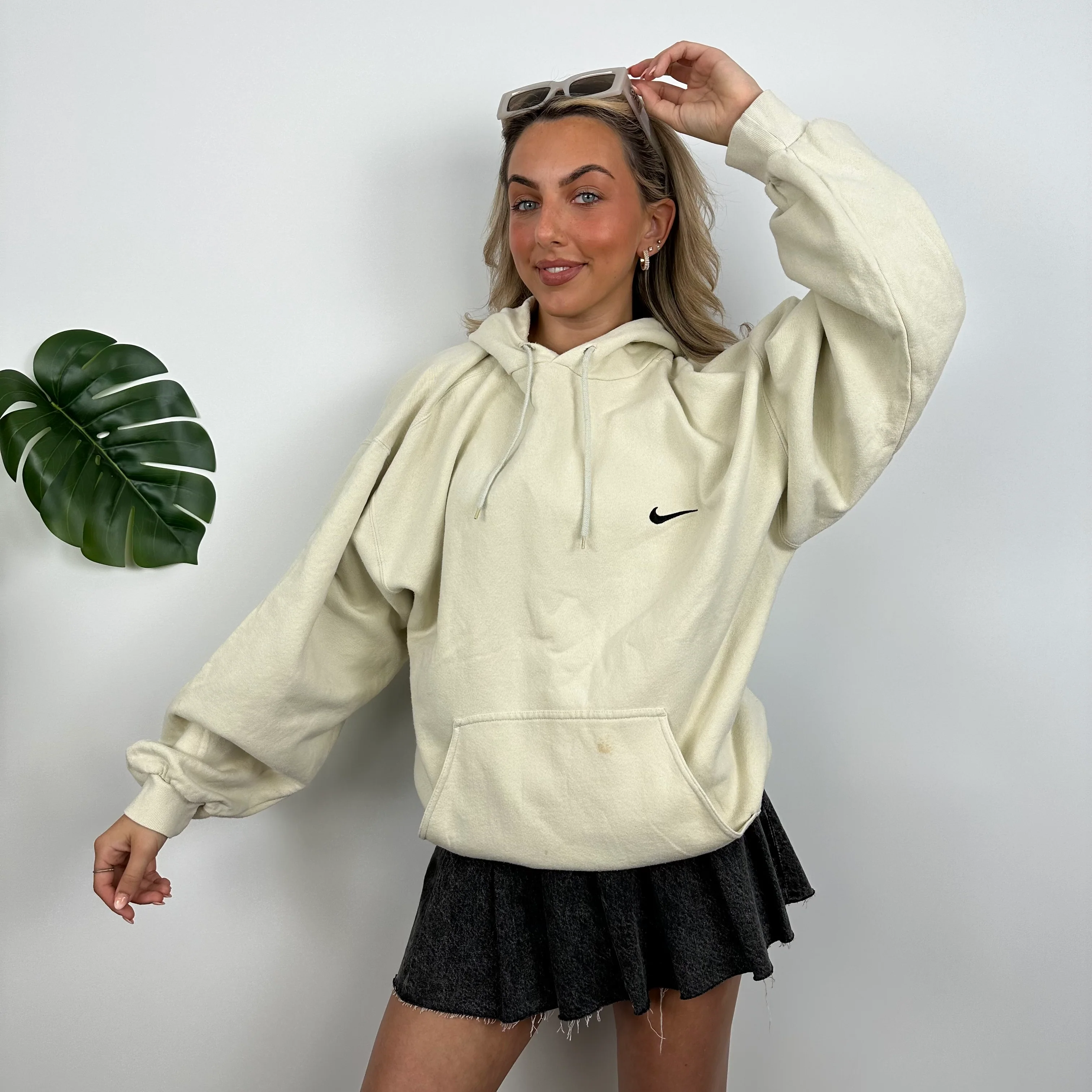 Nike RARE Cream Embroidered Swoosh Hoodie (XL) - Image 7