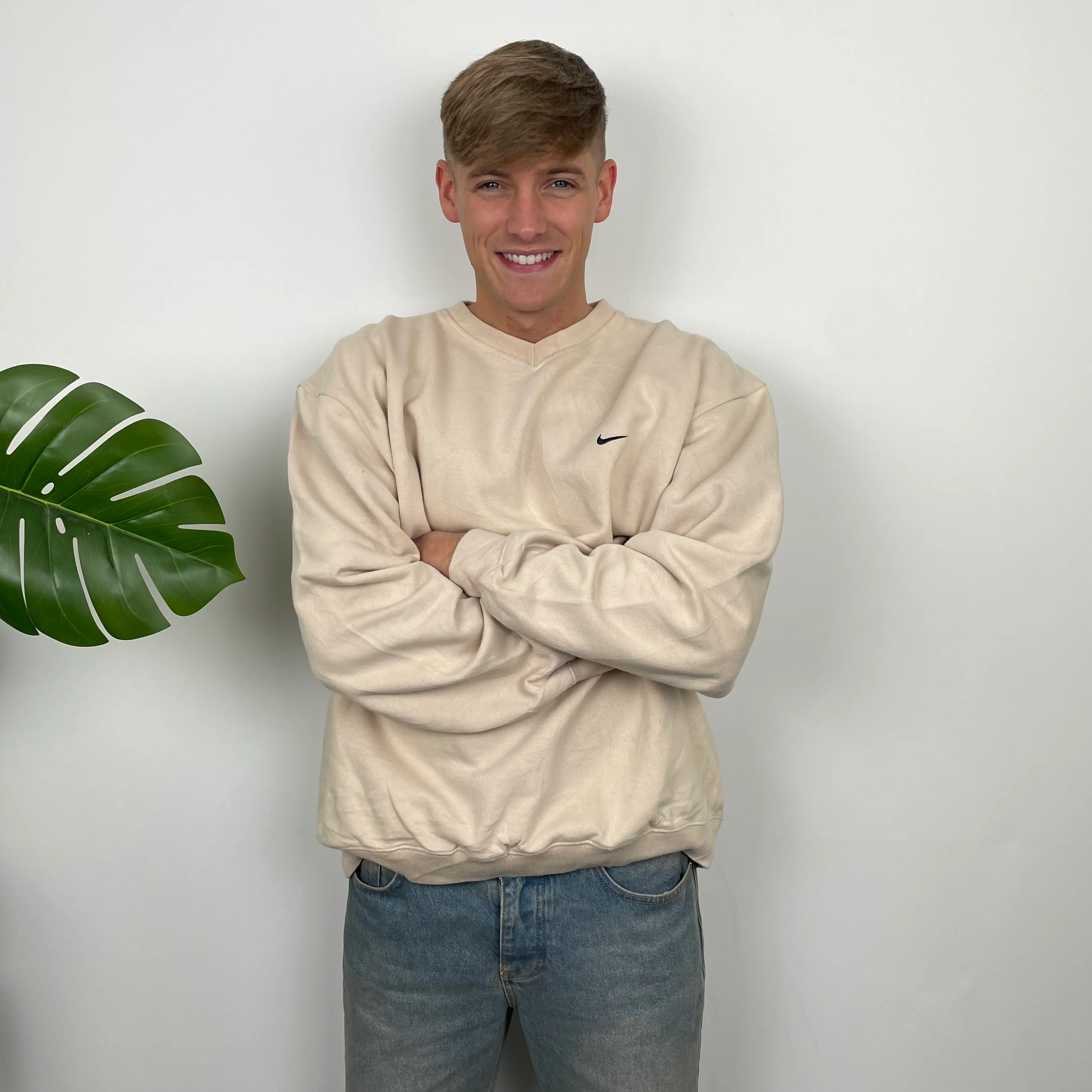 Nike RARE Cream Embroidered Swoosh Sweatshirt (XL) - Image 2