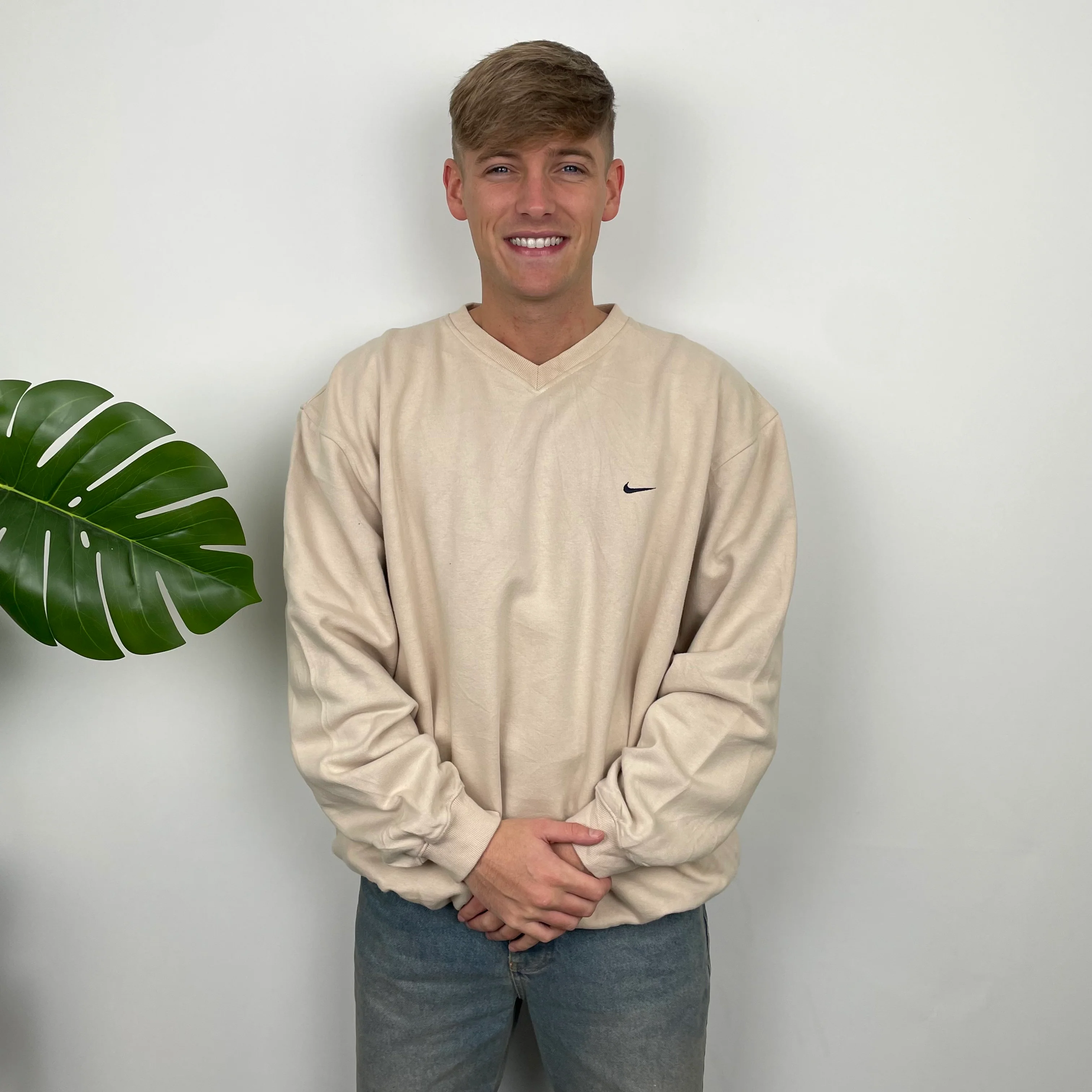 Nike RARE Cream Embroidered Swoosh Sweatshirt (XL) - Image 5