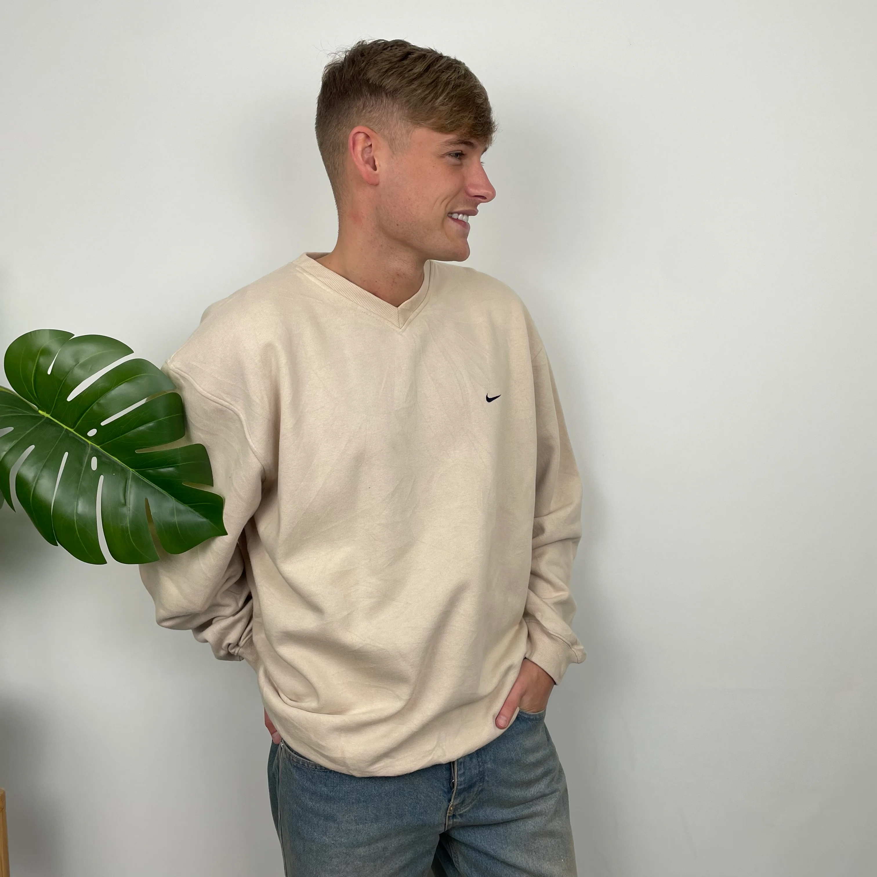 Nike RARE Cream Embroidered Swoosh Sweatshirt (XL) - Image 6