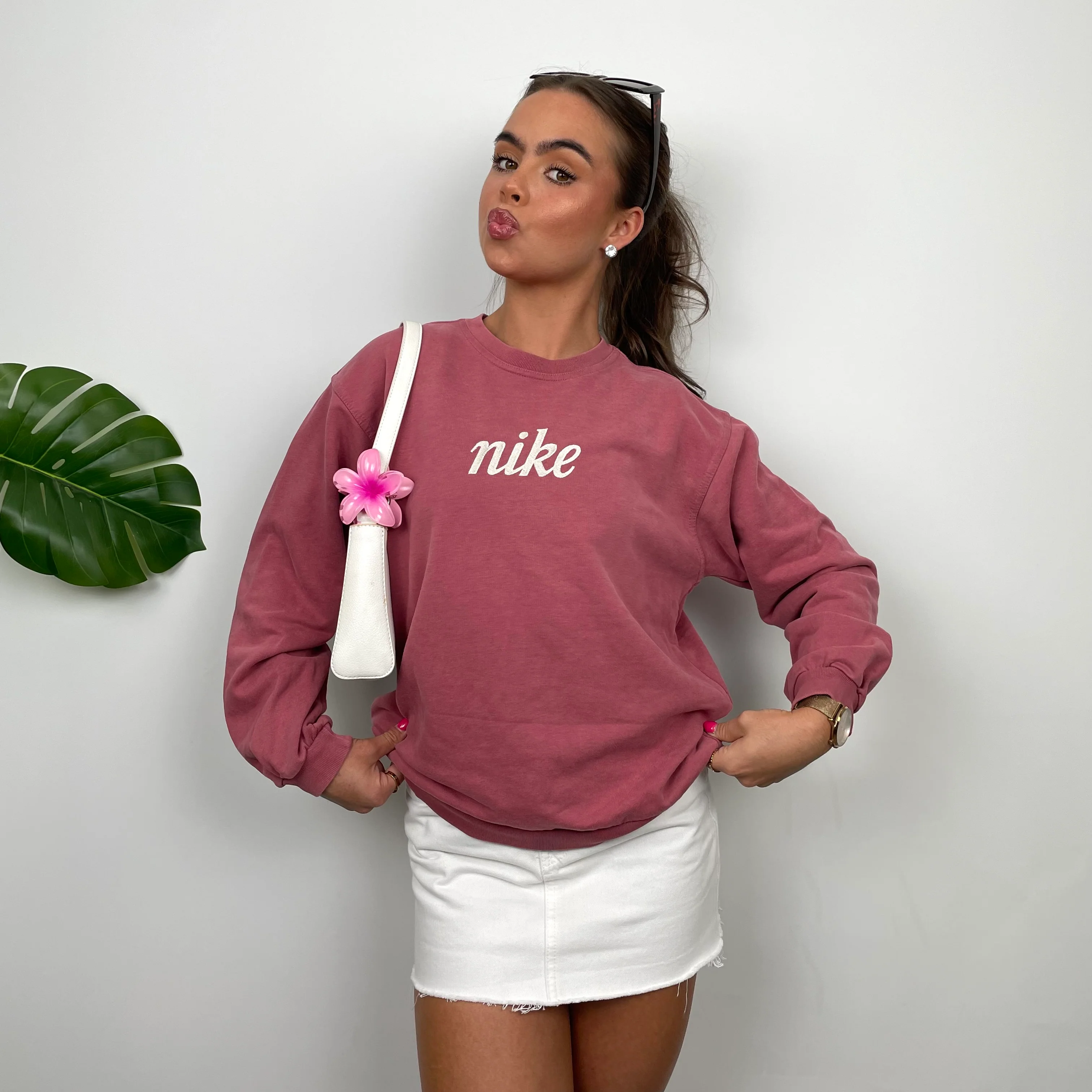 Nike RARE Dusty Pink Embroidered Spell Out Sweatshirt (XS) - Image 3