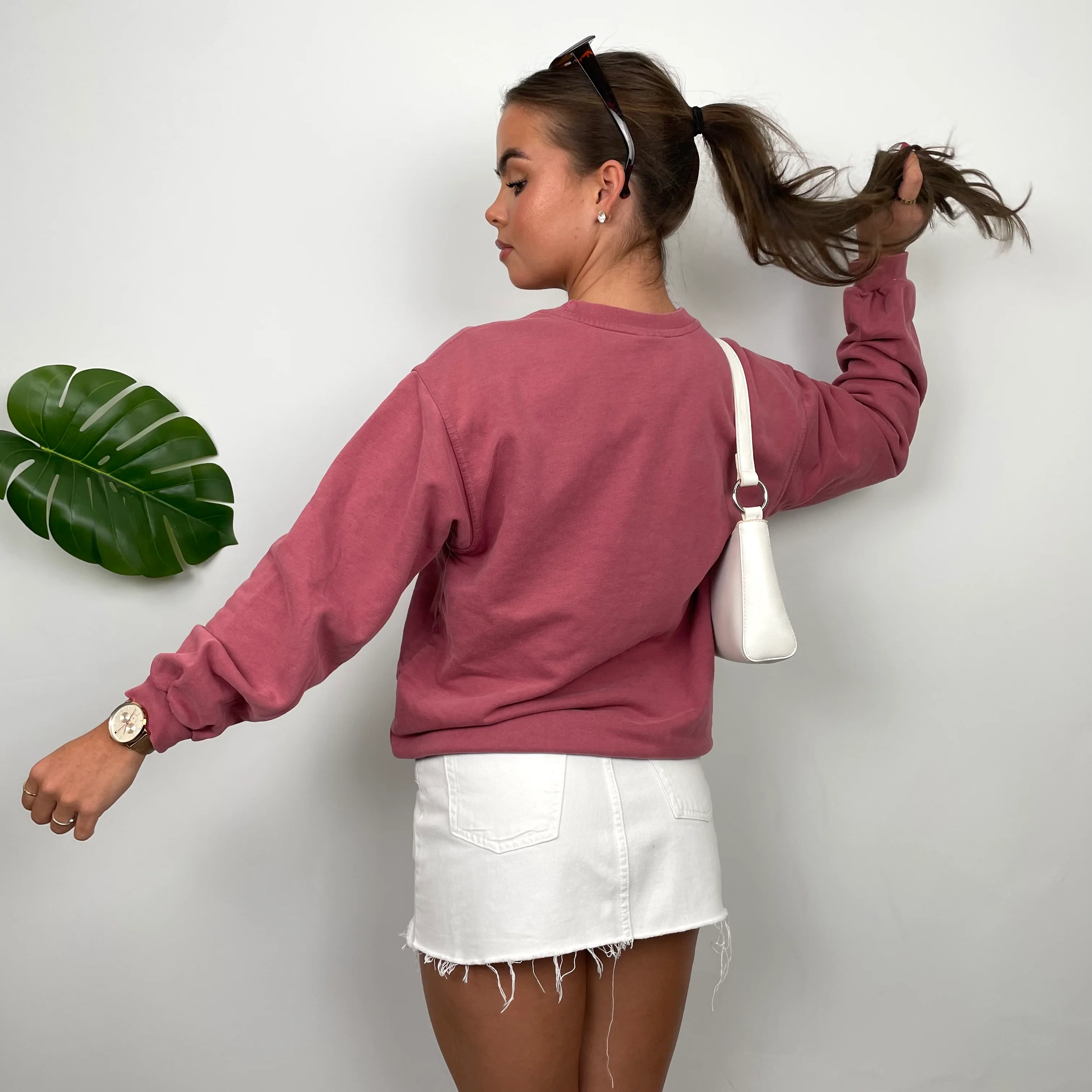 Nike RARE Dusty Pink Embroidered Spell Out Sweatshirt (XS) - Image 5