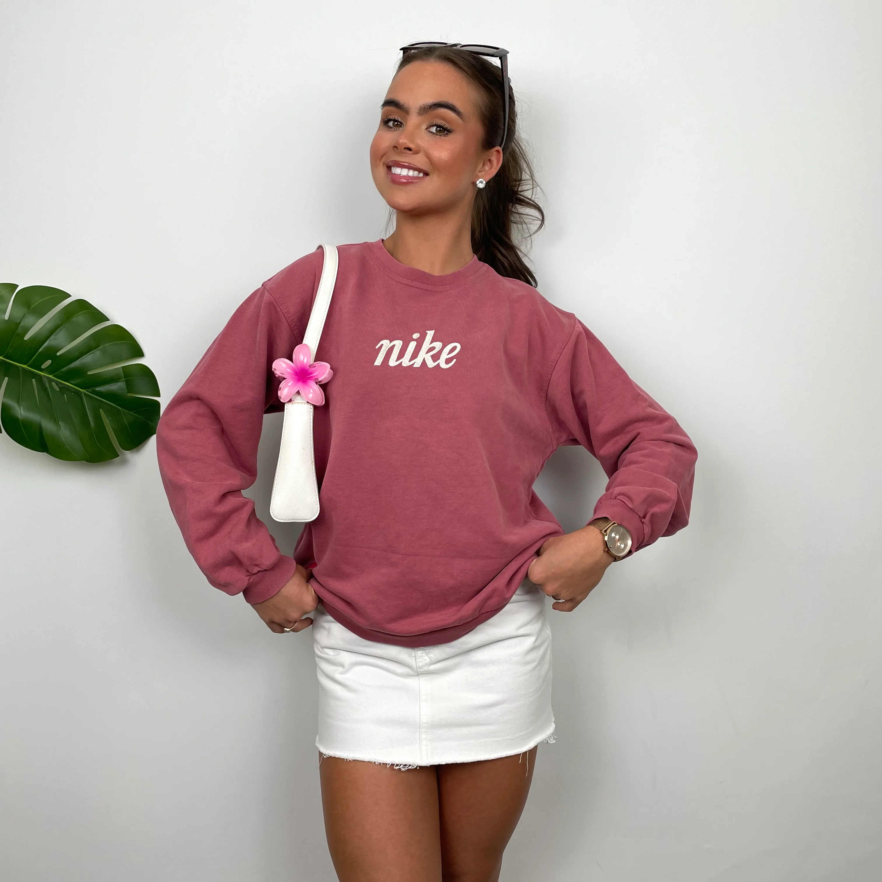 Nike RARE Dusty Pink Embroidered Spell Out Sweatshirt (XS) - Image 6