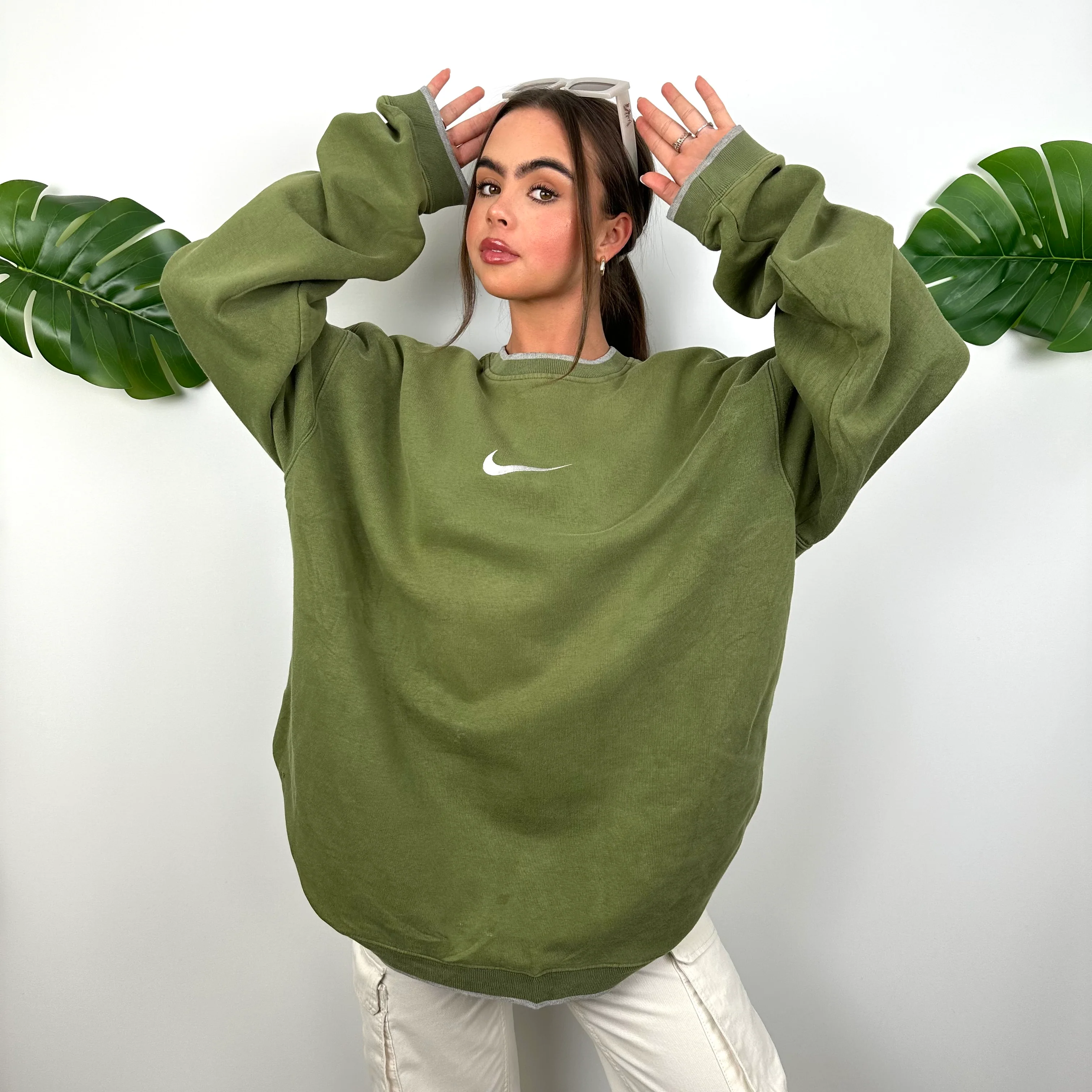 Nike RARE Green Embroidered Swoosh Sweatshirt (XXL) - Image 5