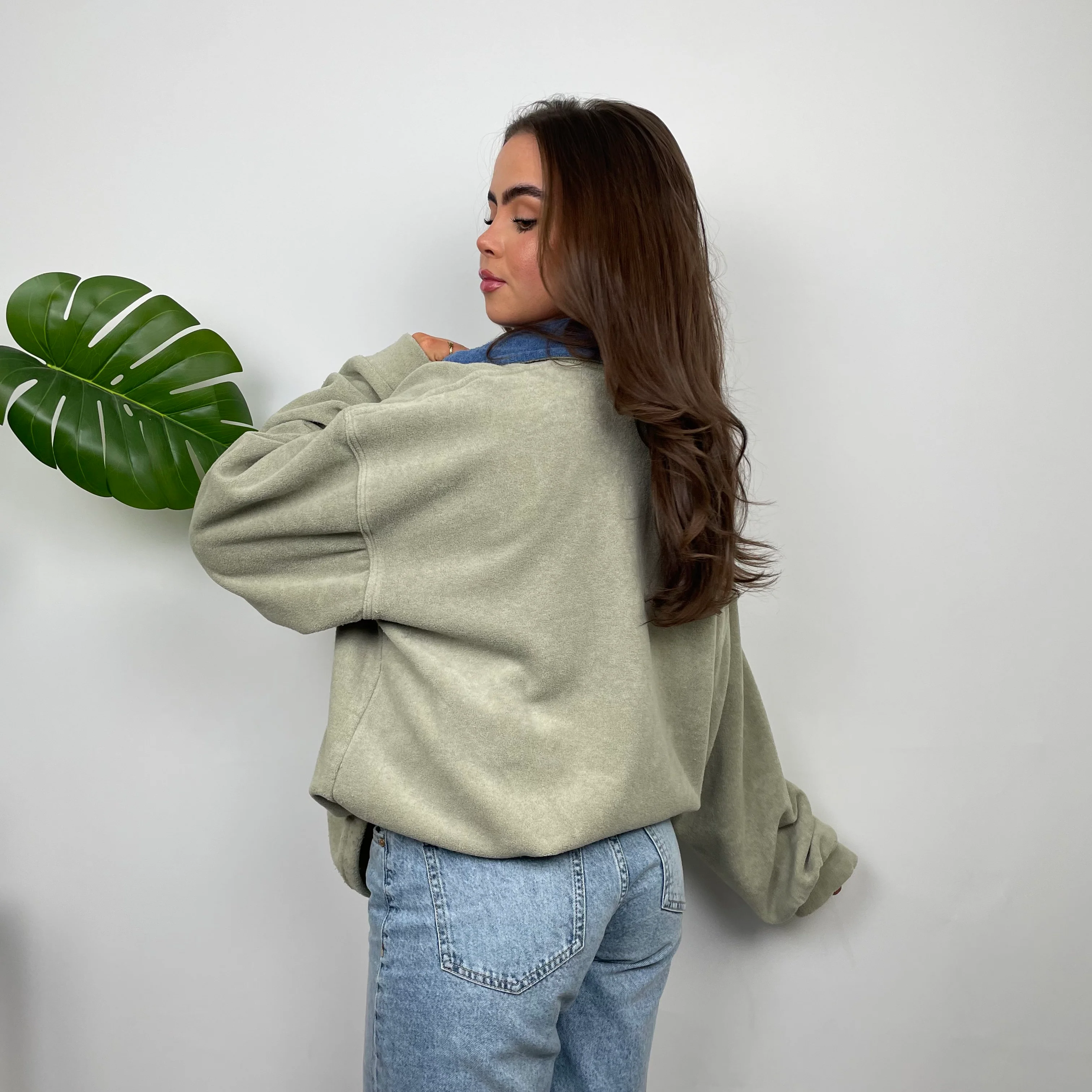 Nike RARE Green Embroidered Swoosh Teddy Bear Fleece Quarter Zip Sweatshirt (L) - Image 6