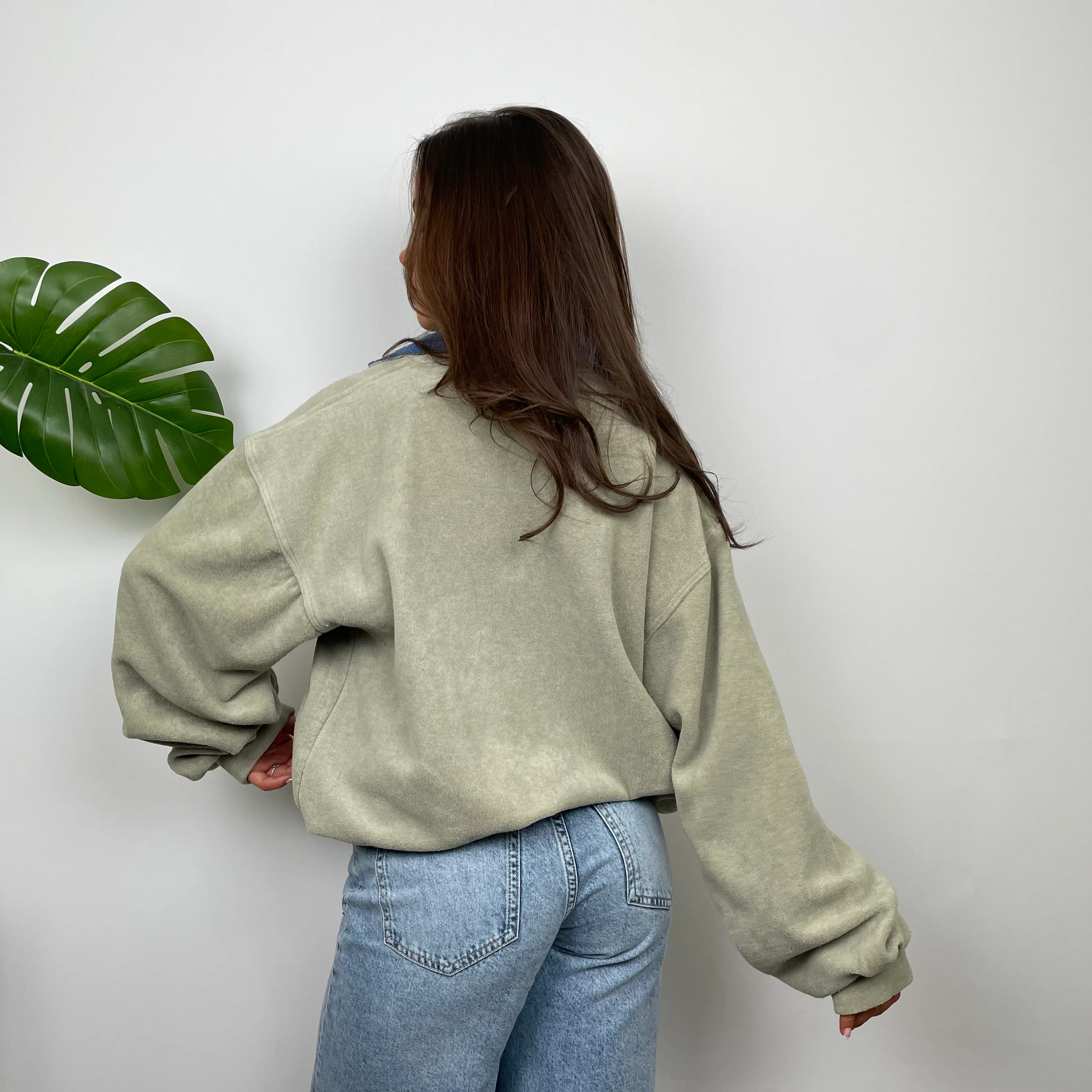 Nike RARE Green Embroidered Swoosh Teddy Bear Fleece Quarter Zip Sweatshirt (L) - Image 7
