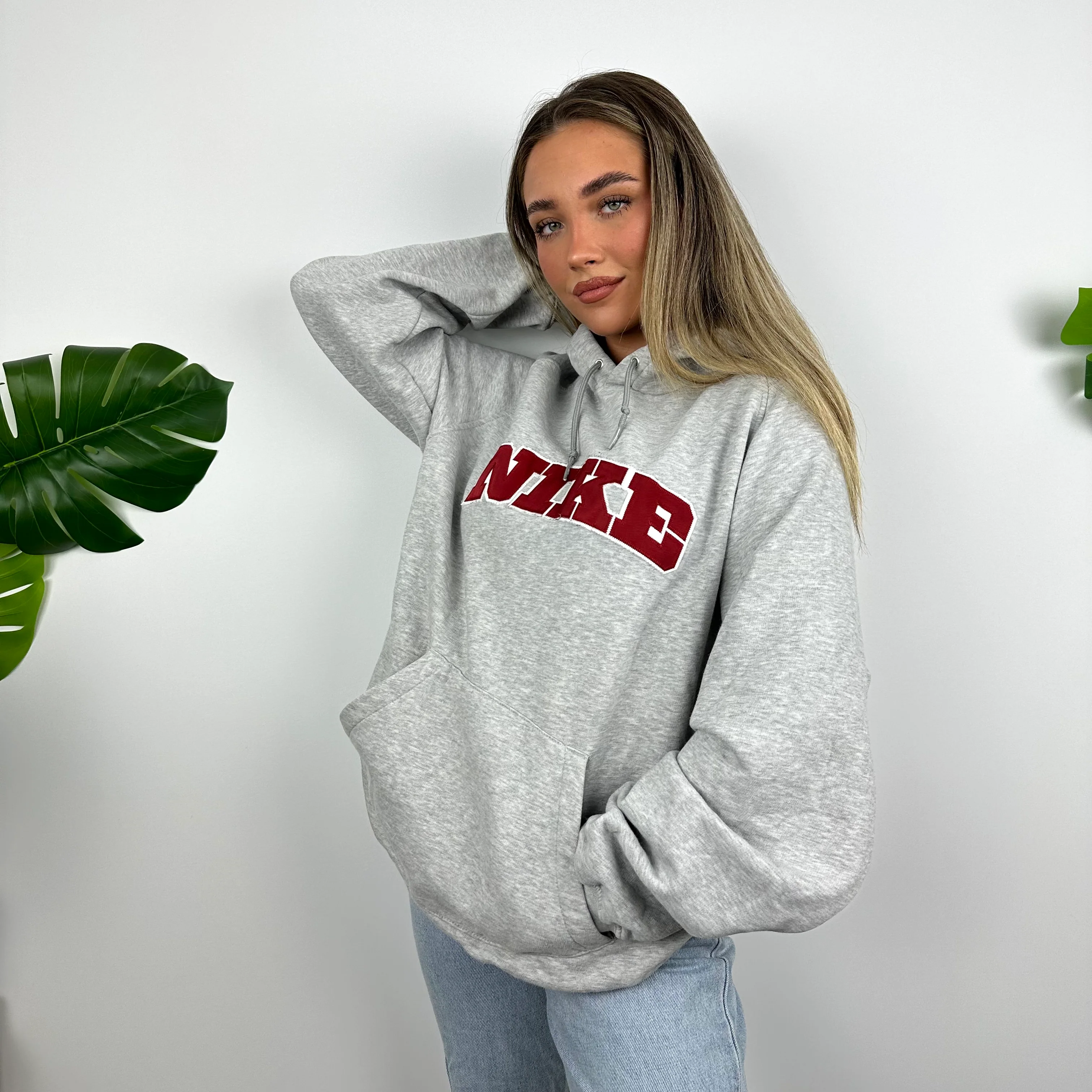 Nike RARE Grey Embroidered Spell Out Hoodie (L) - Image 3