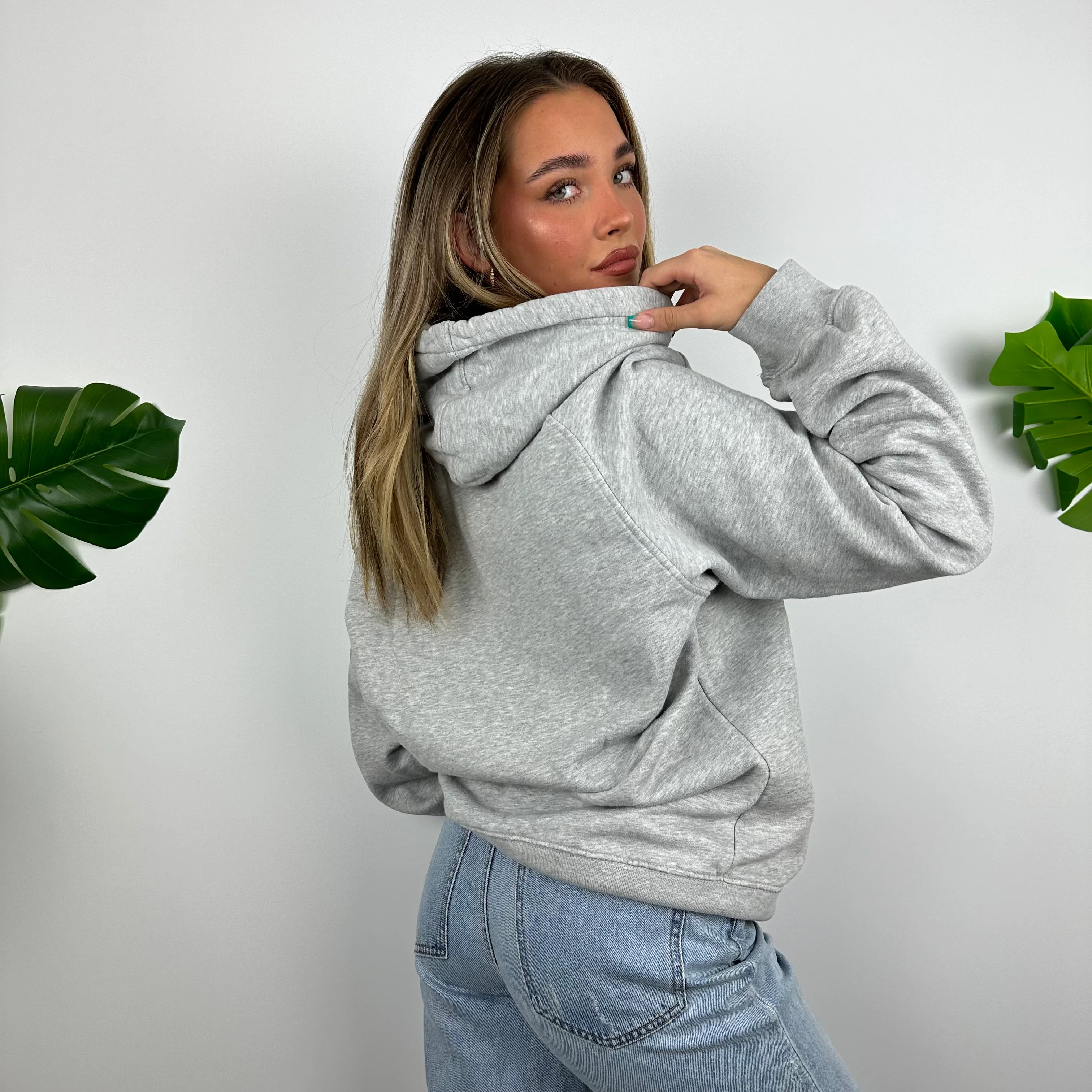 Nike RARE Grey Embroidered Spell Out Hoodie (L) - Image 4