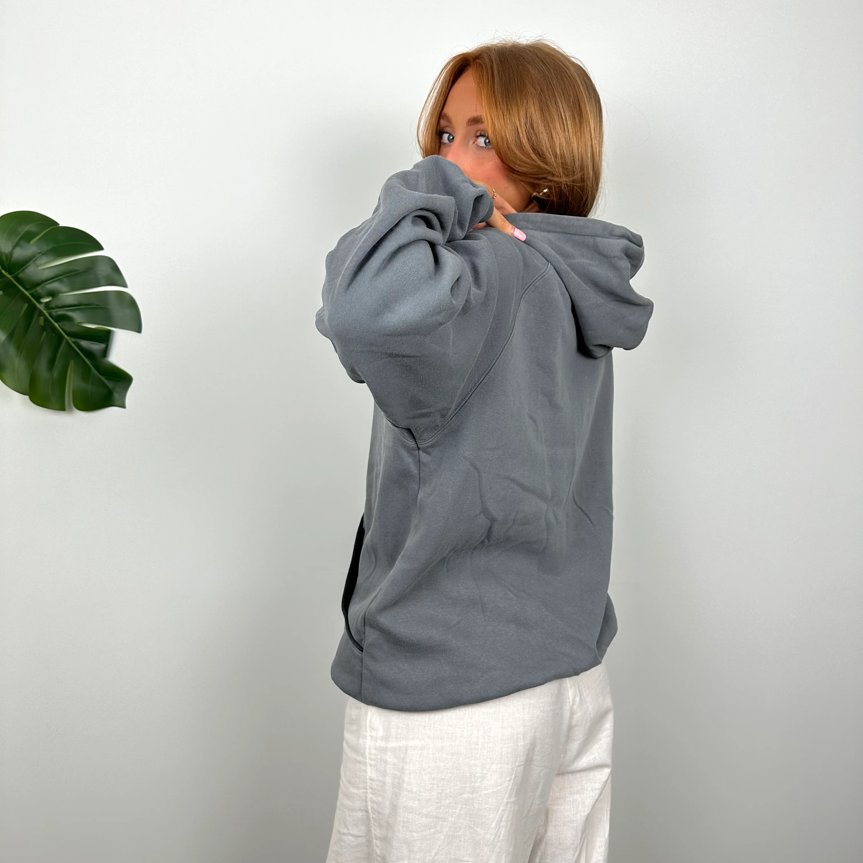 Nike RARE Grey Embroidered Spell Out Hoodie (S) - Image 6