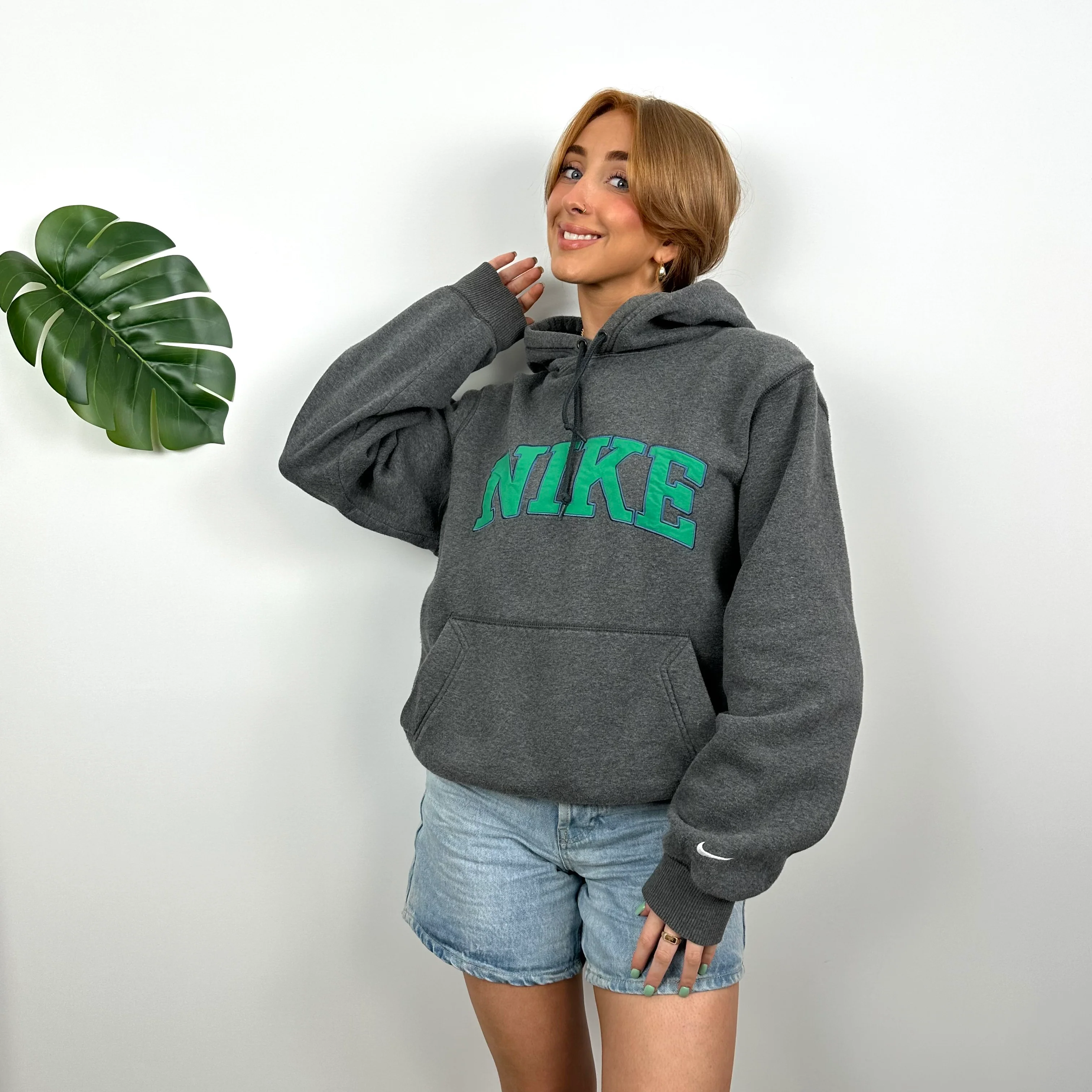 Nike RARE Grey Embroidered Spell Out Hoodie (S) - Image 4