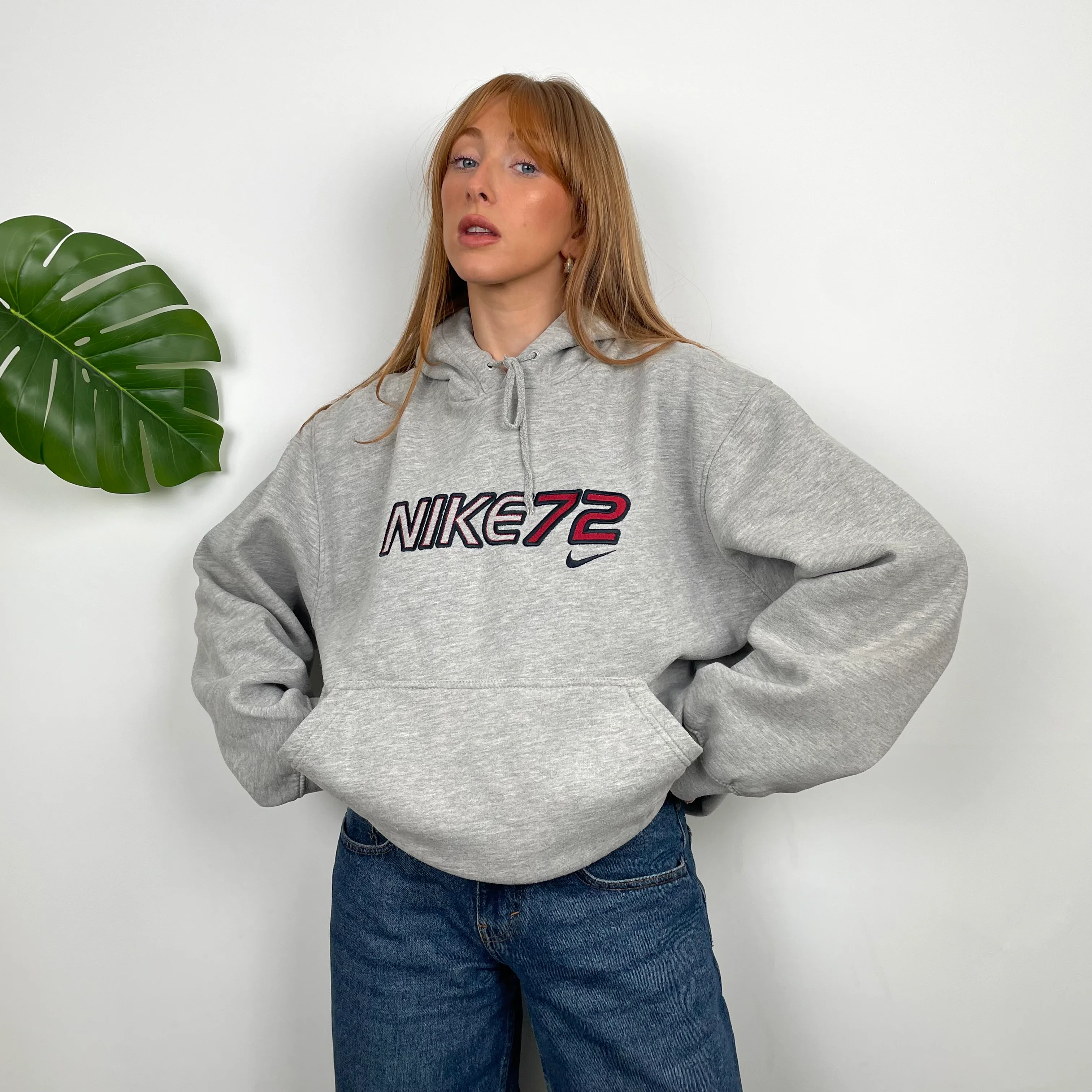 Nike RARE Grey Embroidered Spell Out Hoodie (M)