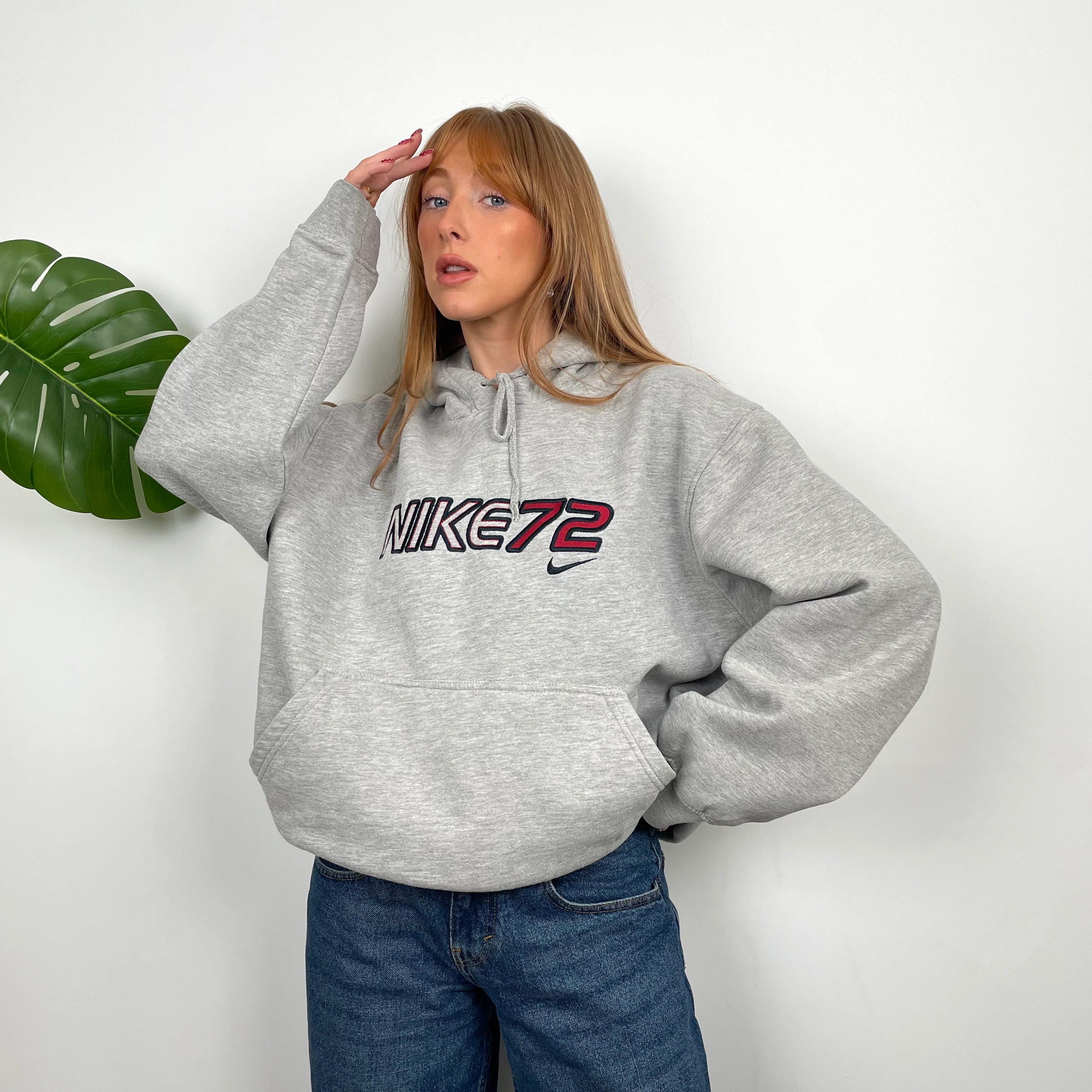 Nike RARE Grey Embroidered Spell Out Hoodie (M) - Image 3