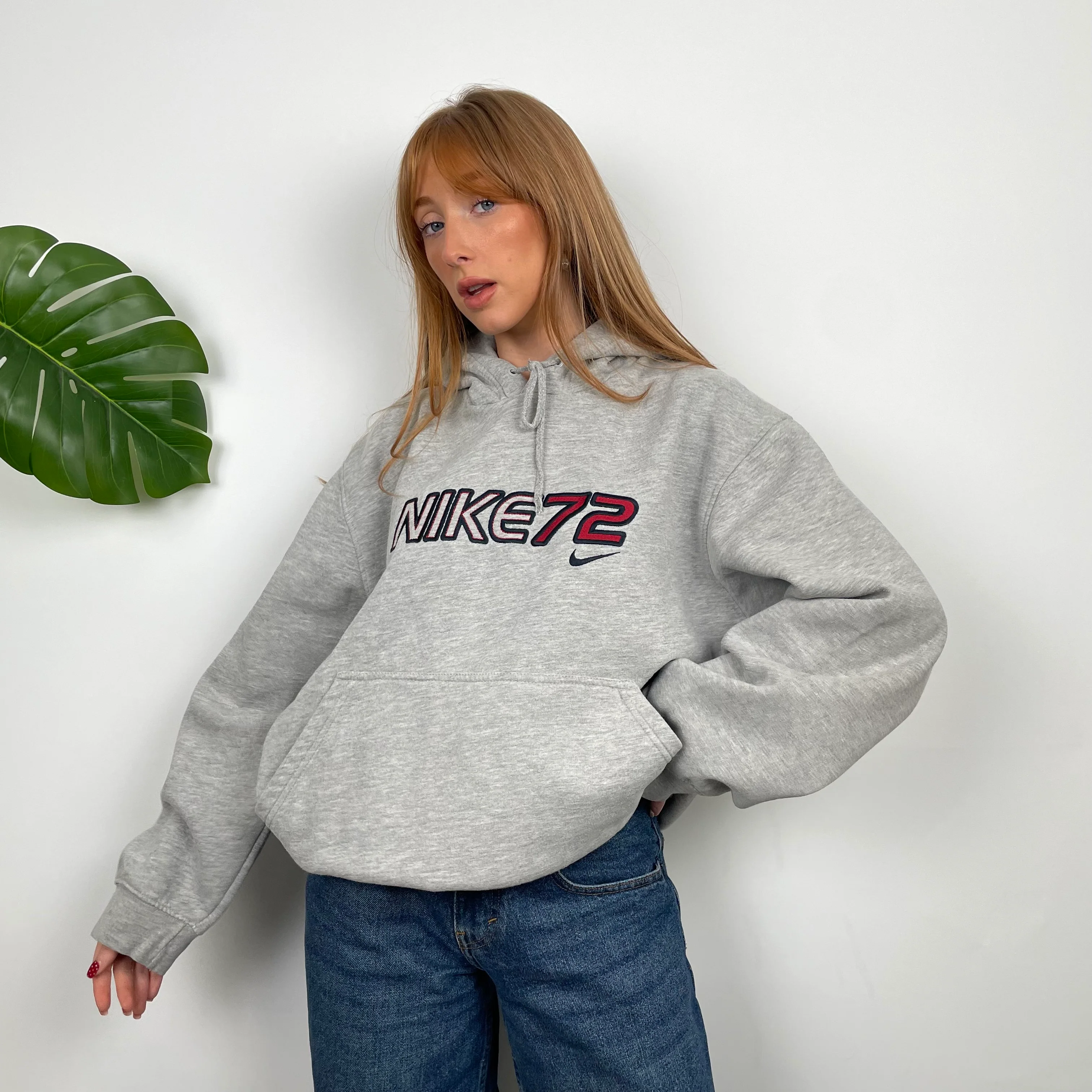 Nike RARE Grey Embroidered Spell Out Hoodie (M) - Image 4