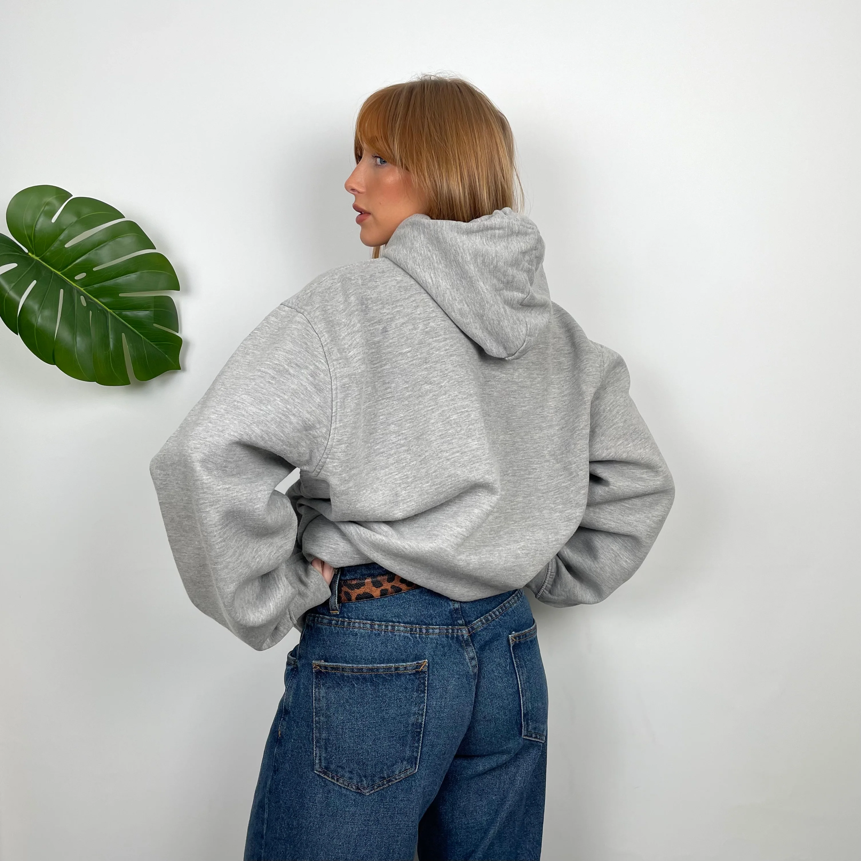 Nike RARE Grey Embroidered Spell Out Hoodie (M) - Image 5