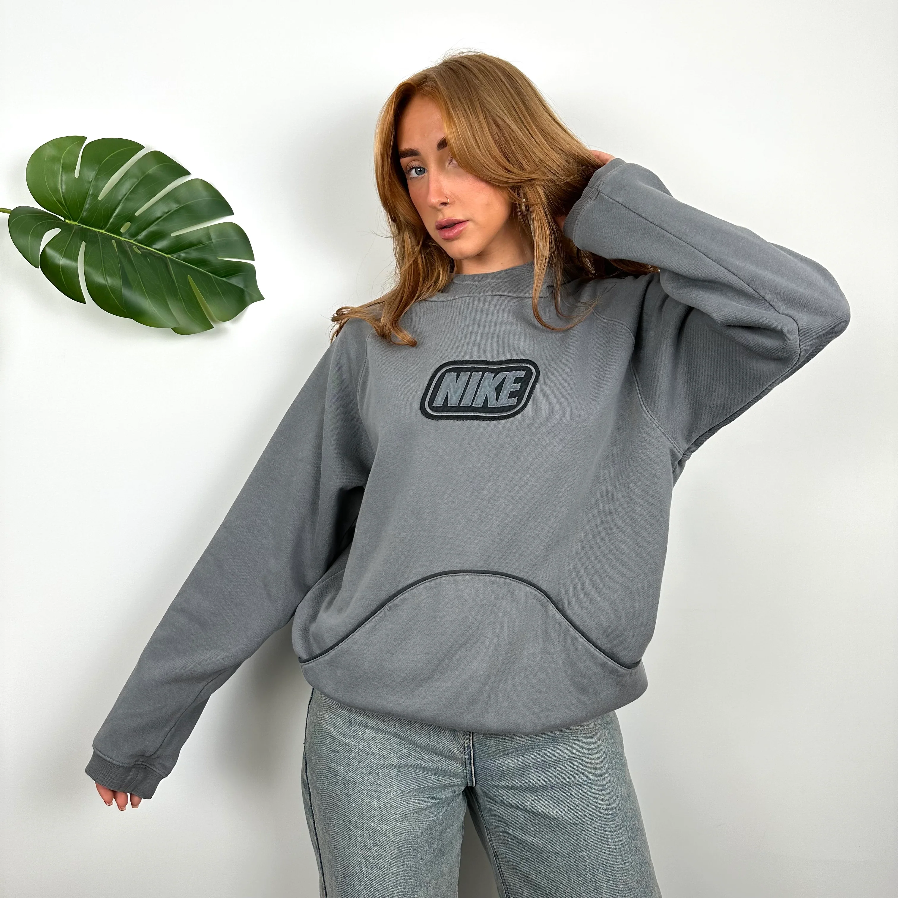 Nike RARE Grey Embroidered Spell Out Hoodie (S) - Image 2