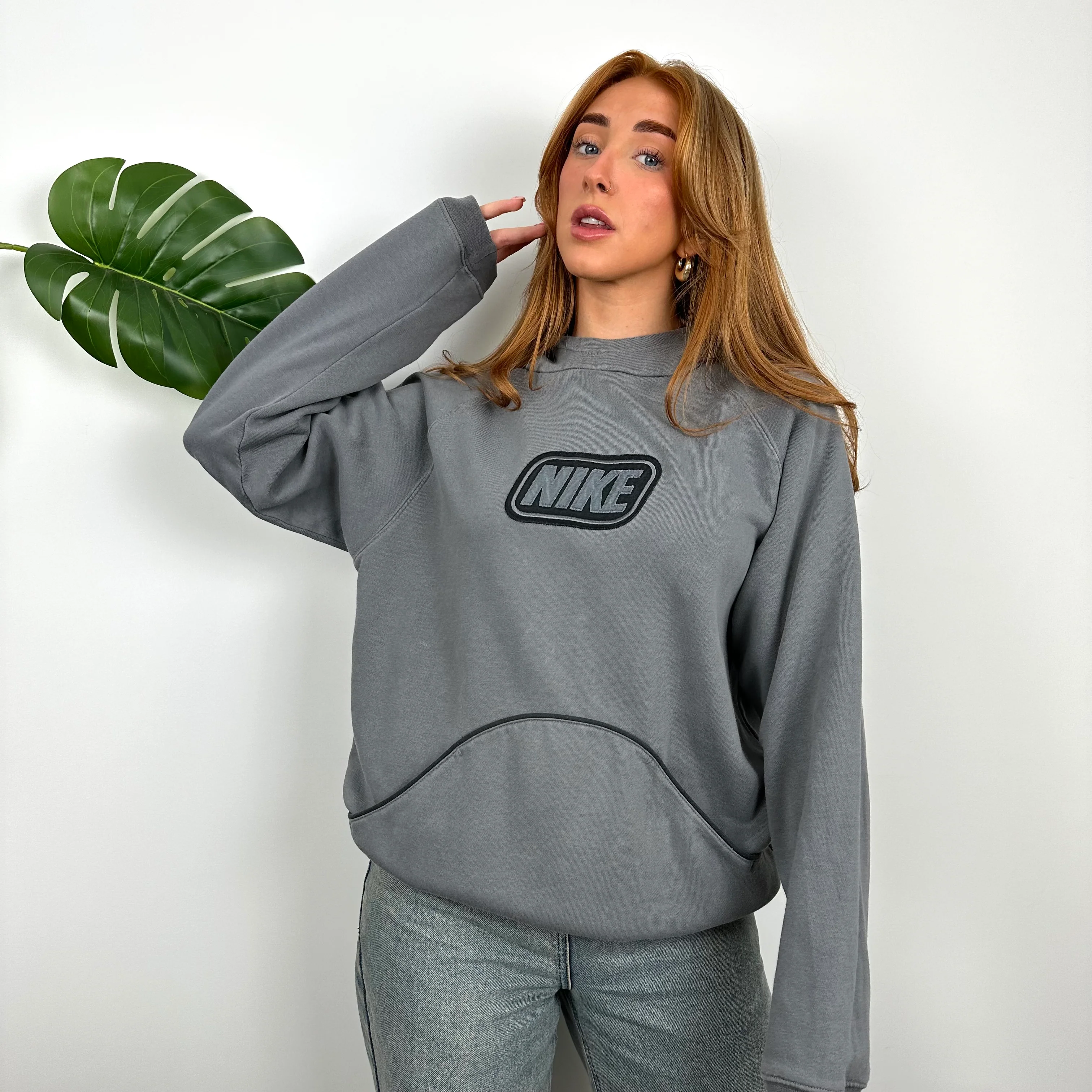 Nike RARE Grey Embroidered Spell Out Hoodie (S) - Image 4