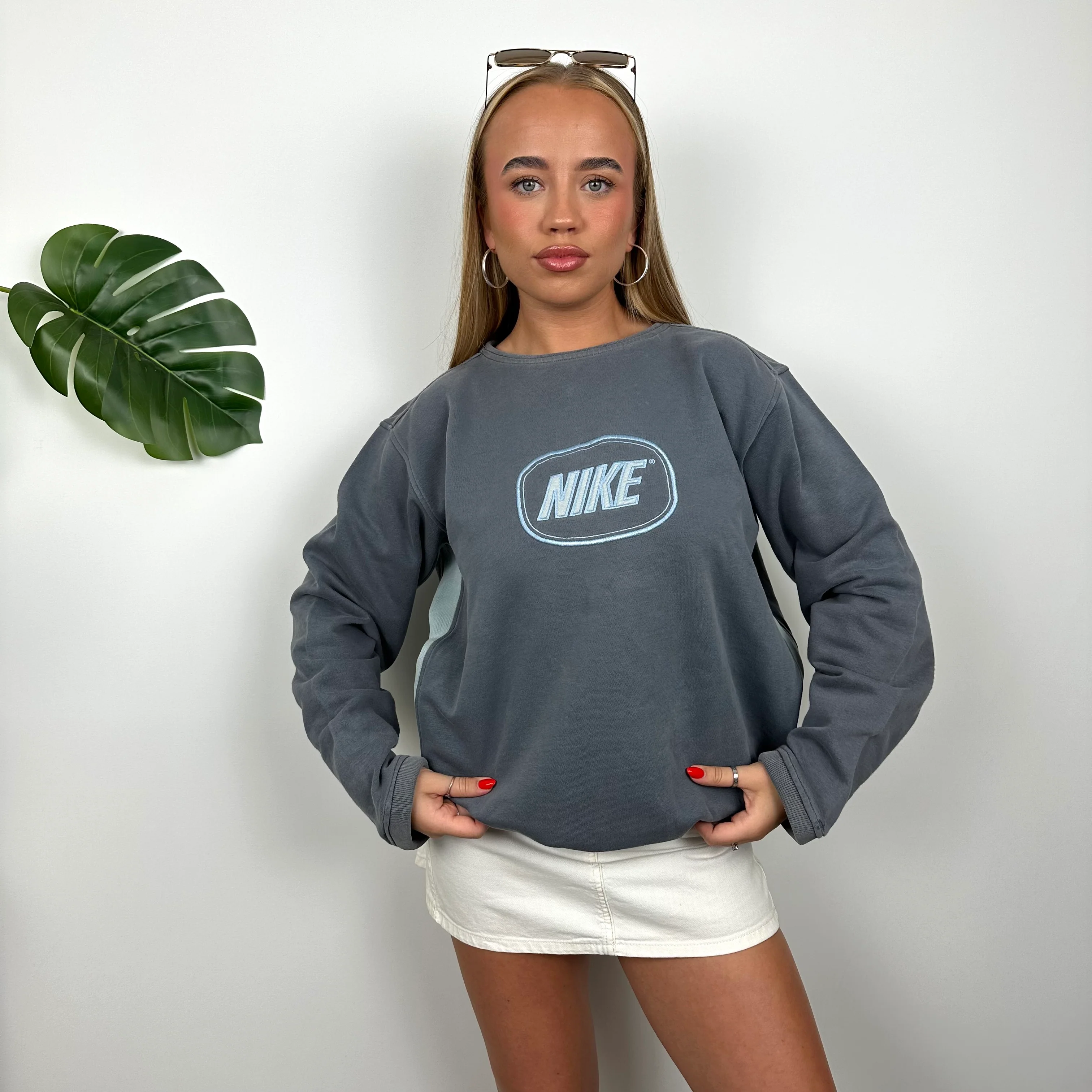 Nike RARE Blue Embroidered Spell Out Sweatshirt (M) - Image 2