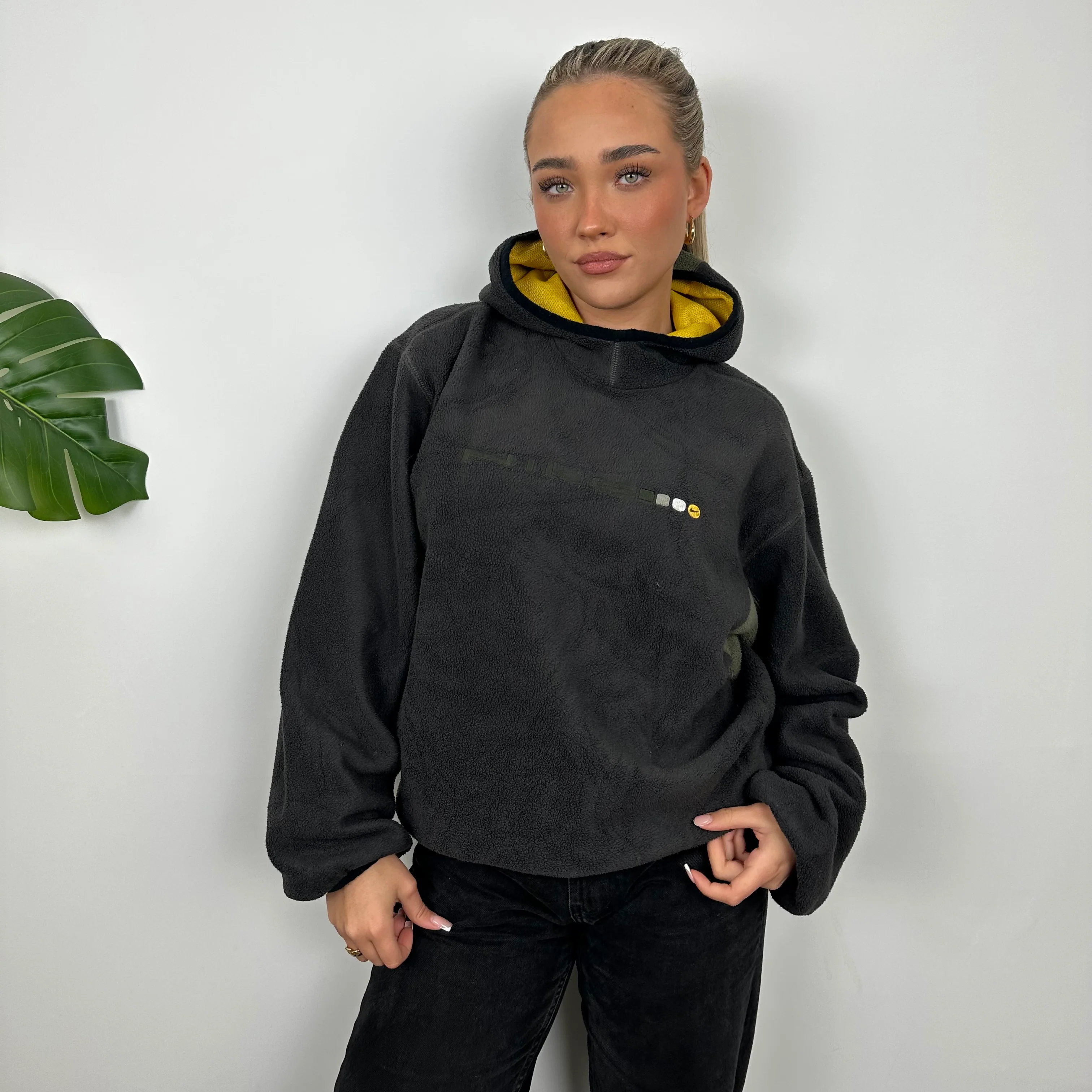 Nike RARE Grey Embroidered Spell Out Teddy Bear Fleece Hoodie (M) - Image 2