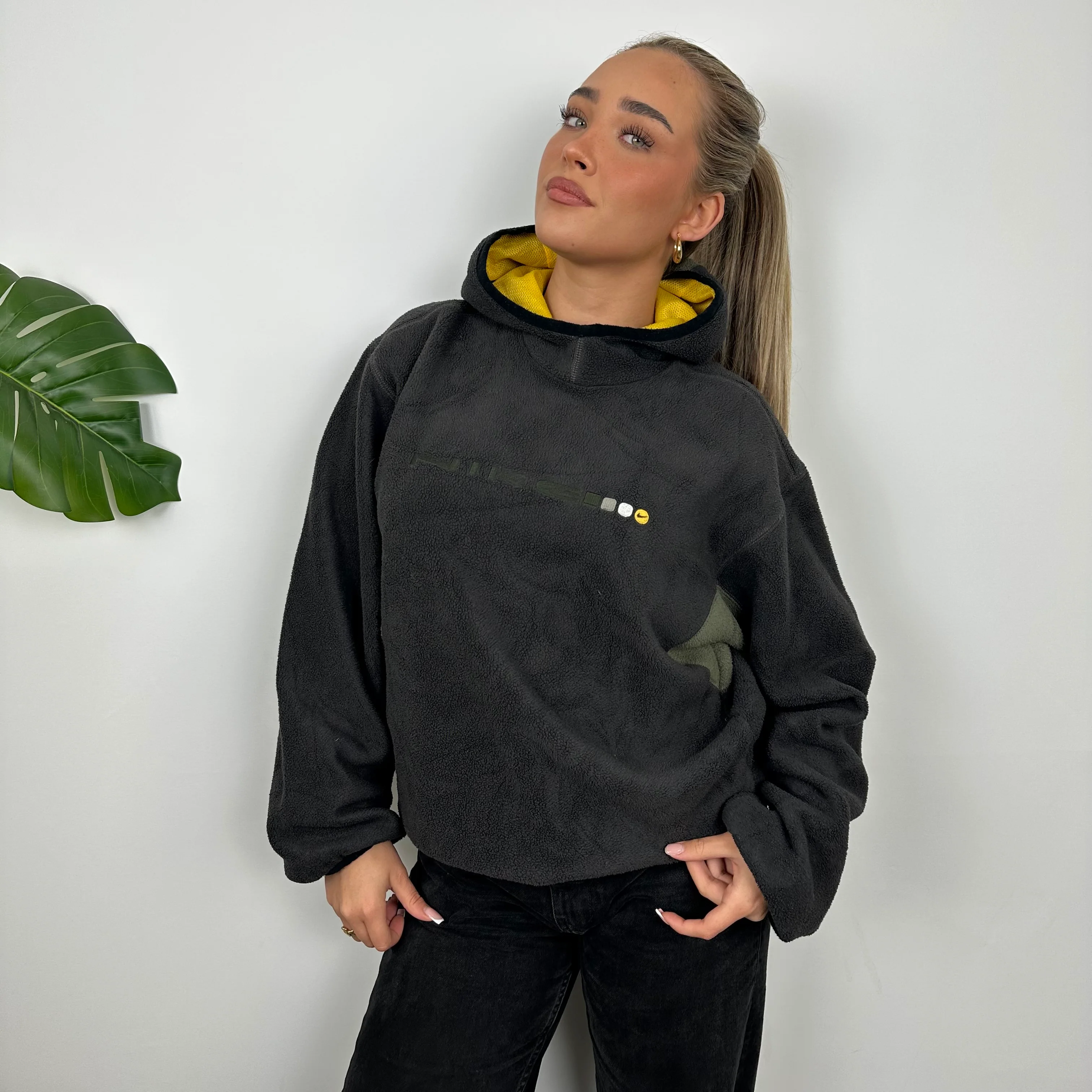 Nike RARE Grey Embroidered Spell Out Teddy Bear Fleece Hoodie (M) - Image 5