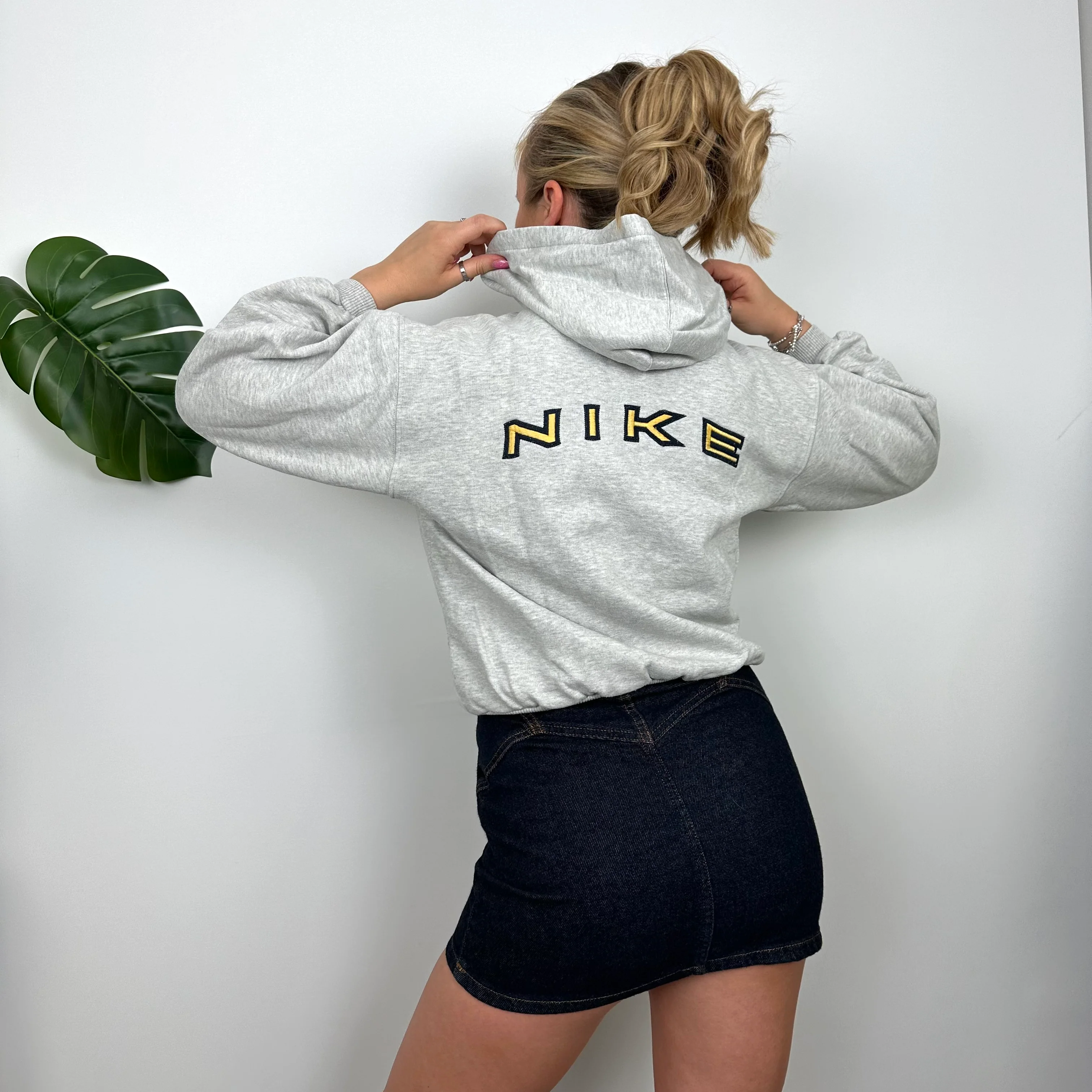 Nike RARE Grey Embroidered Spell Out Zip Up Hoodie Jacket (S) - Image 3
