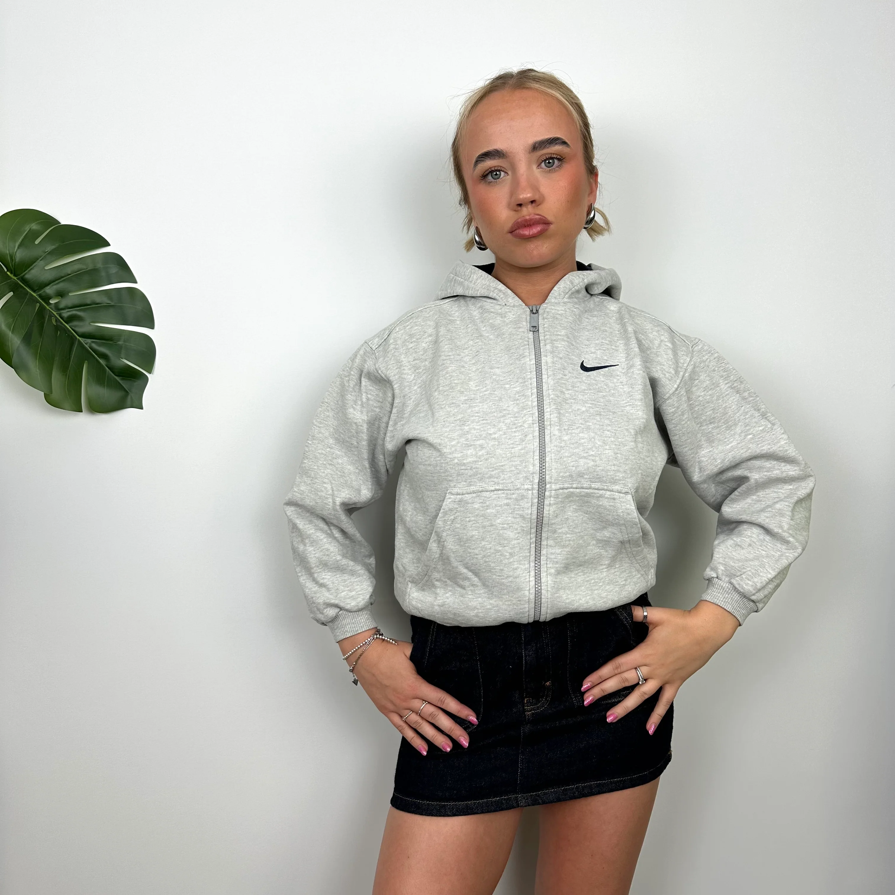 Nike RARE Grey Embroidered Spell Out Zip Up Hoodie Jacket (S) - Image 4
