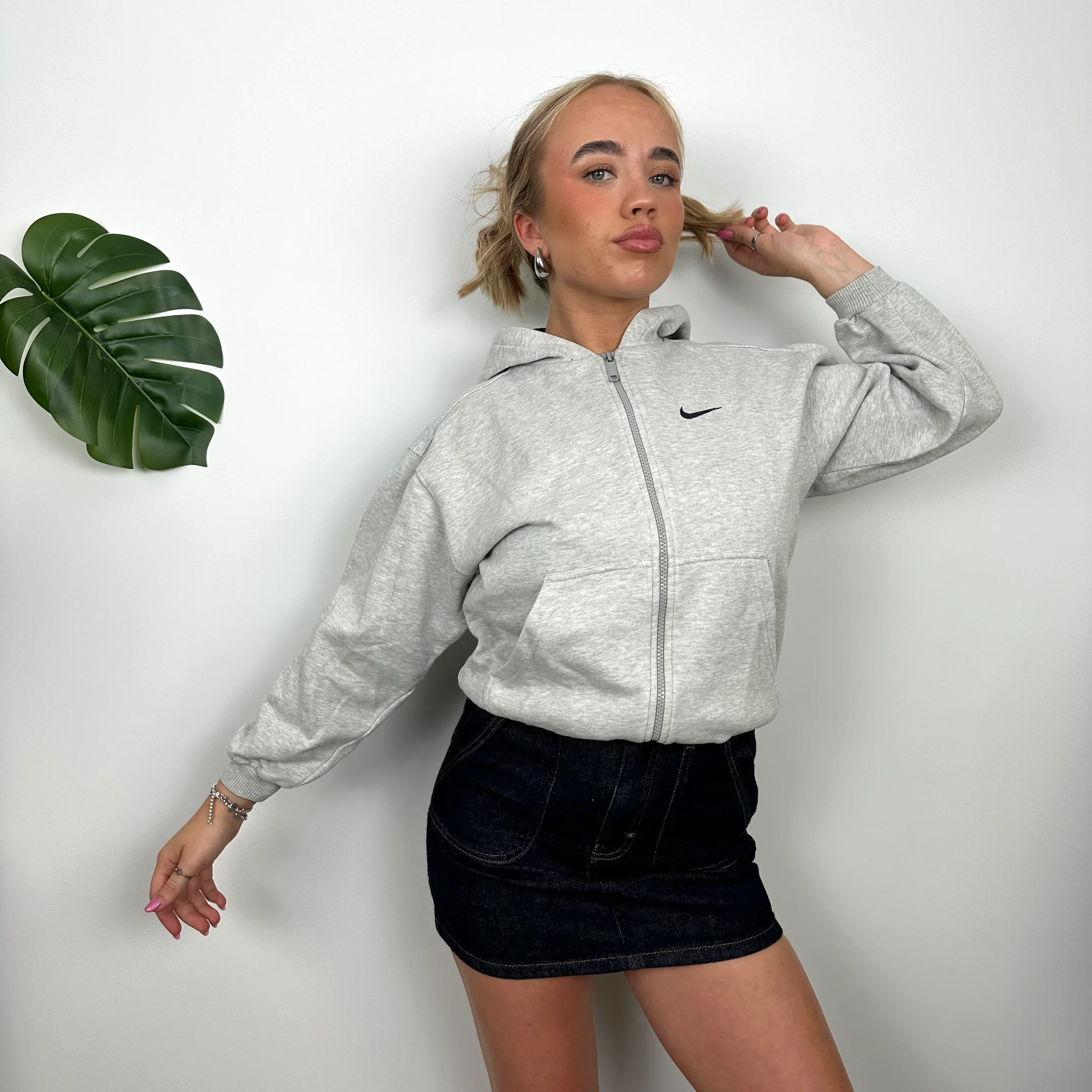 Nike RARE Grey Embroidered Spell Out Zip Up Hoodie Jacket (S) - Image 5