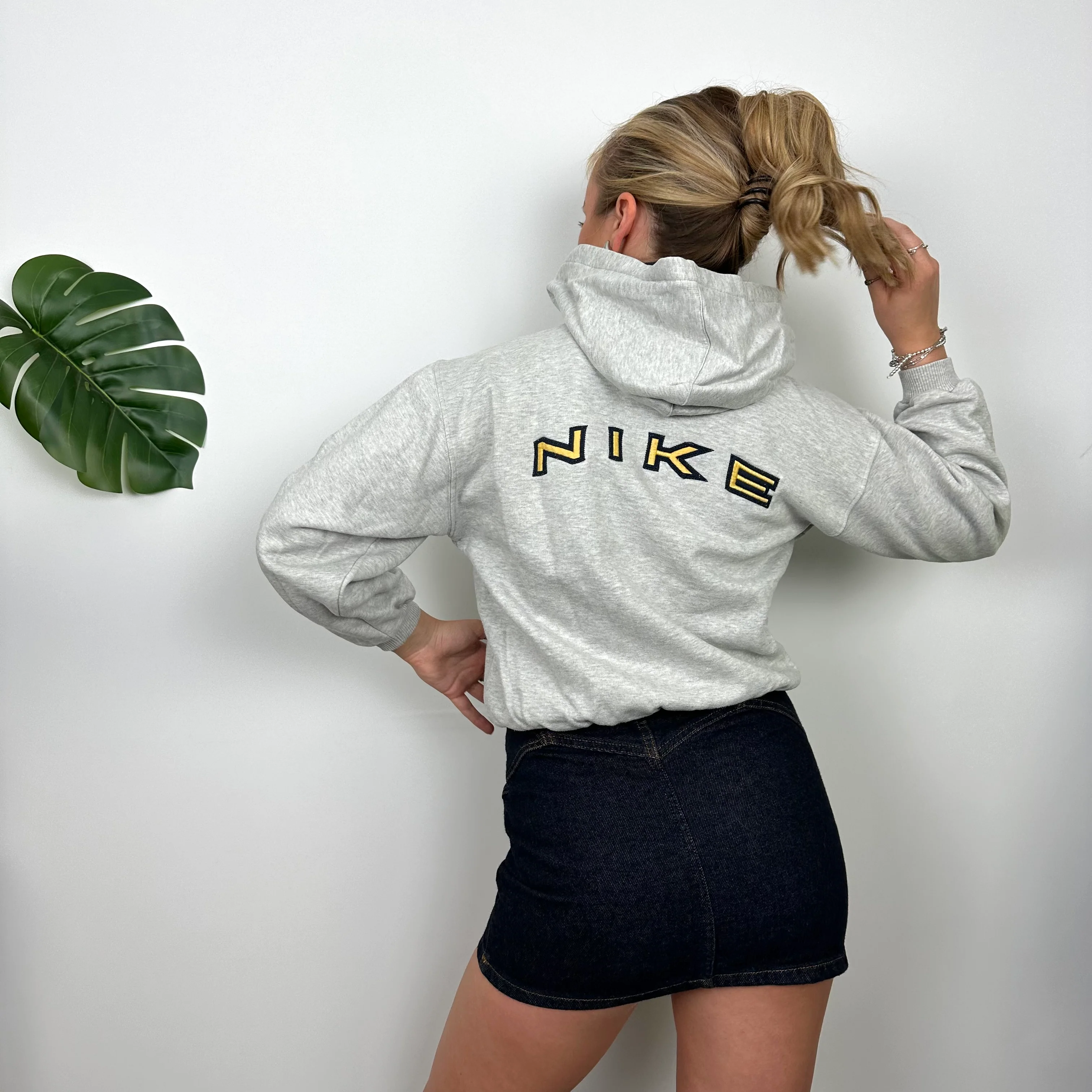 Nike RARE Grey Embroidered Spell Out Zip Up Hoodie Jacket (S) - Image 7