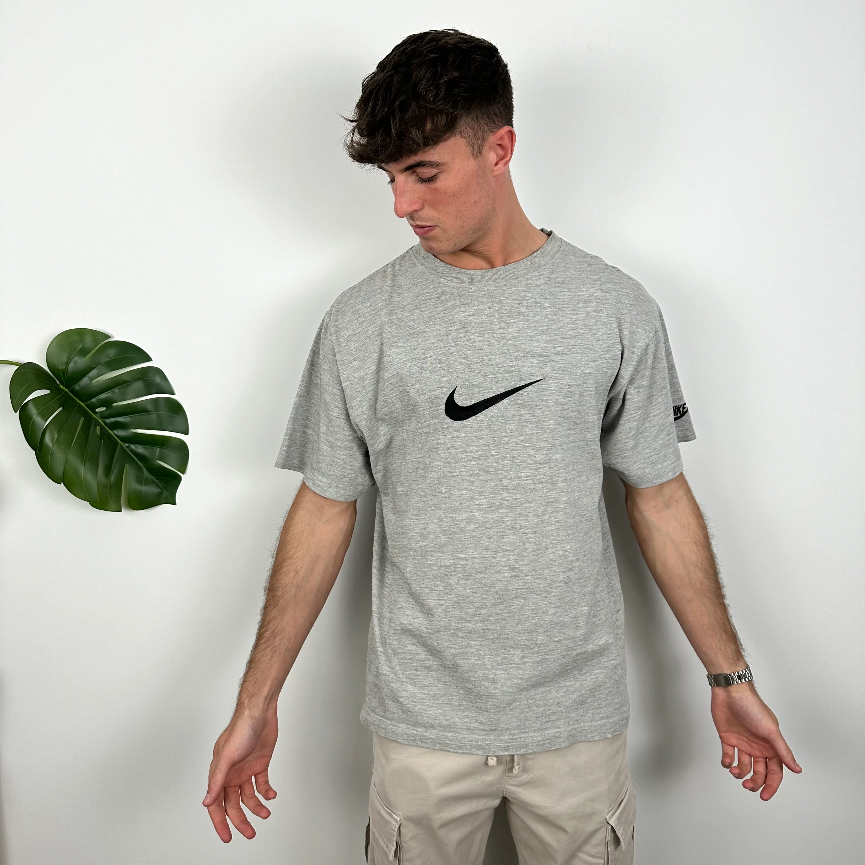 Nike RARE Grey Embroidered Swoosh T Shirt (M) - Image 5