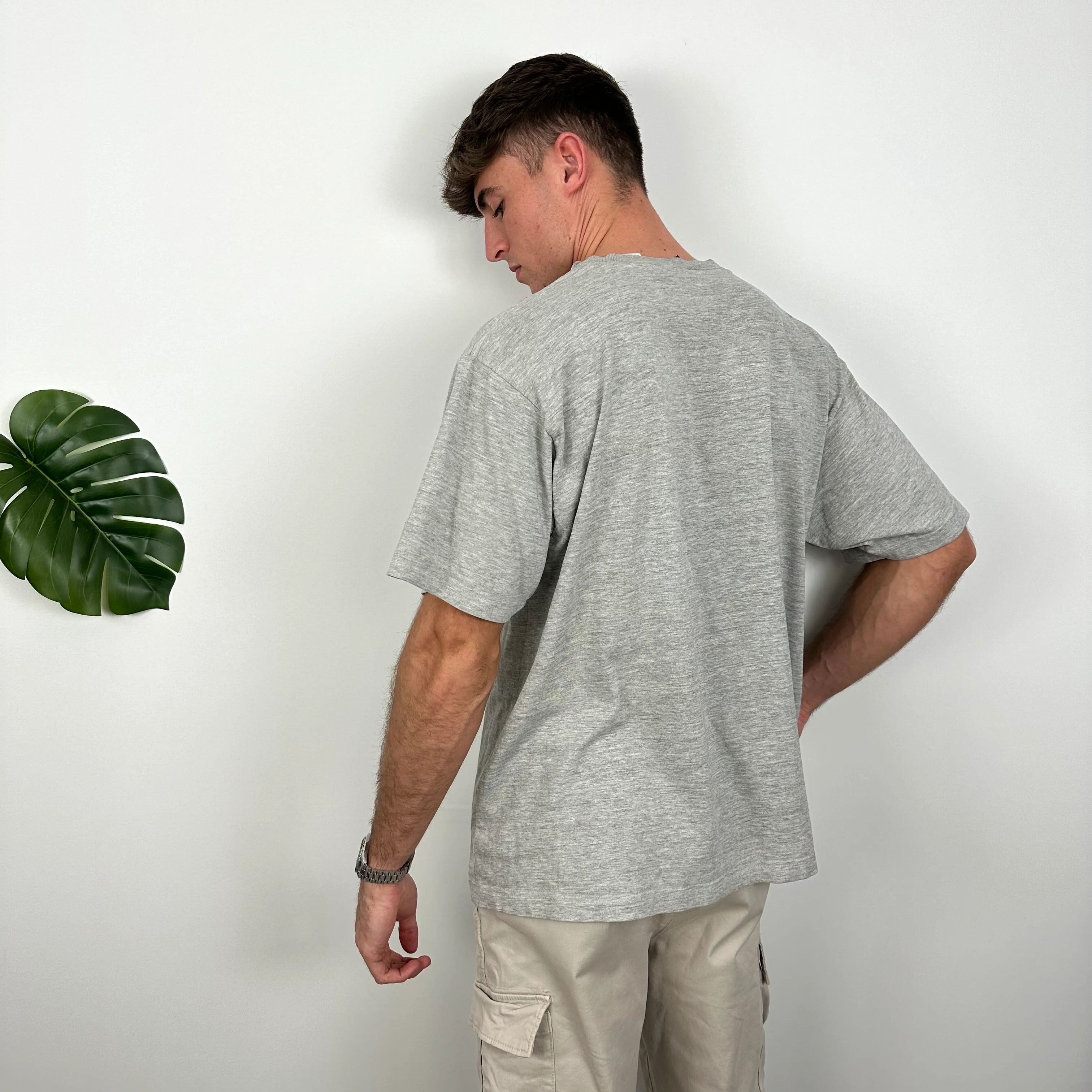 Nike RARE Grey Embroidered Swoosh T Shirt (M) - Image 6