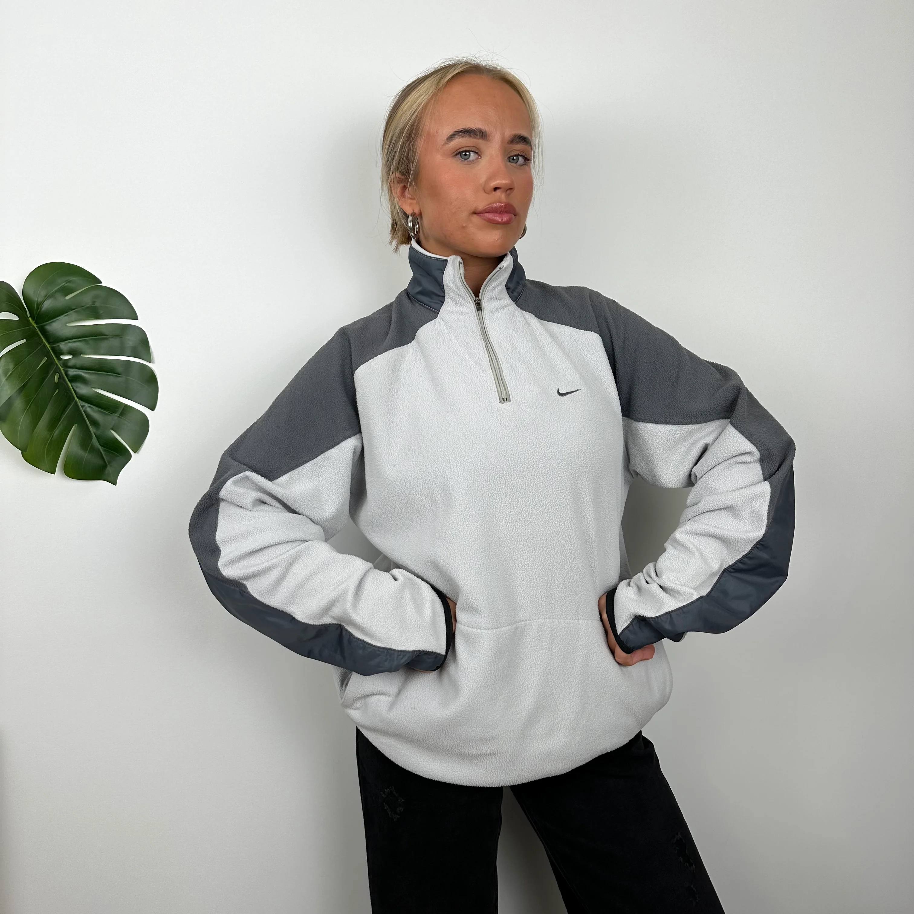 Nike RARE Grey Embroidered Swoosh Teddy Bear Fleece Quarter Zip Sweatshirt (L) - Image 7